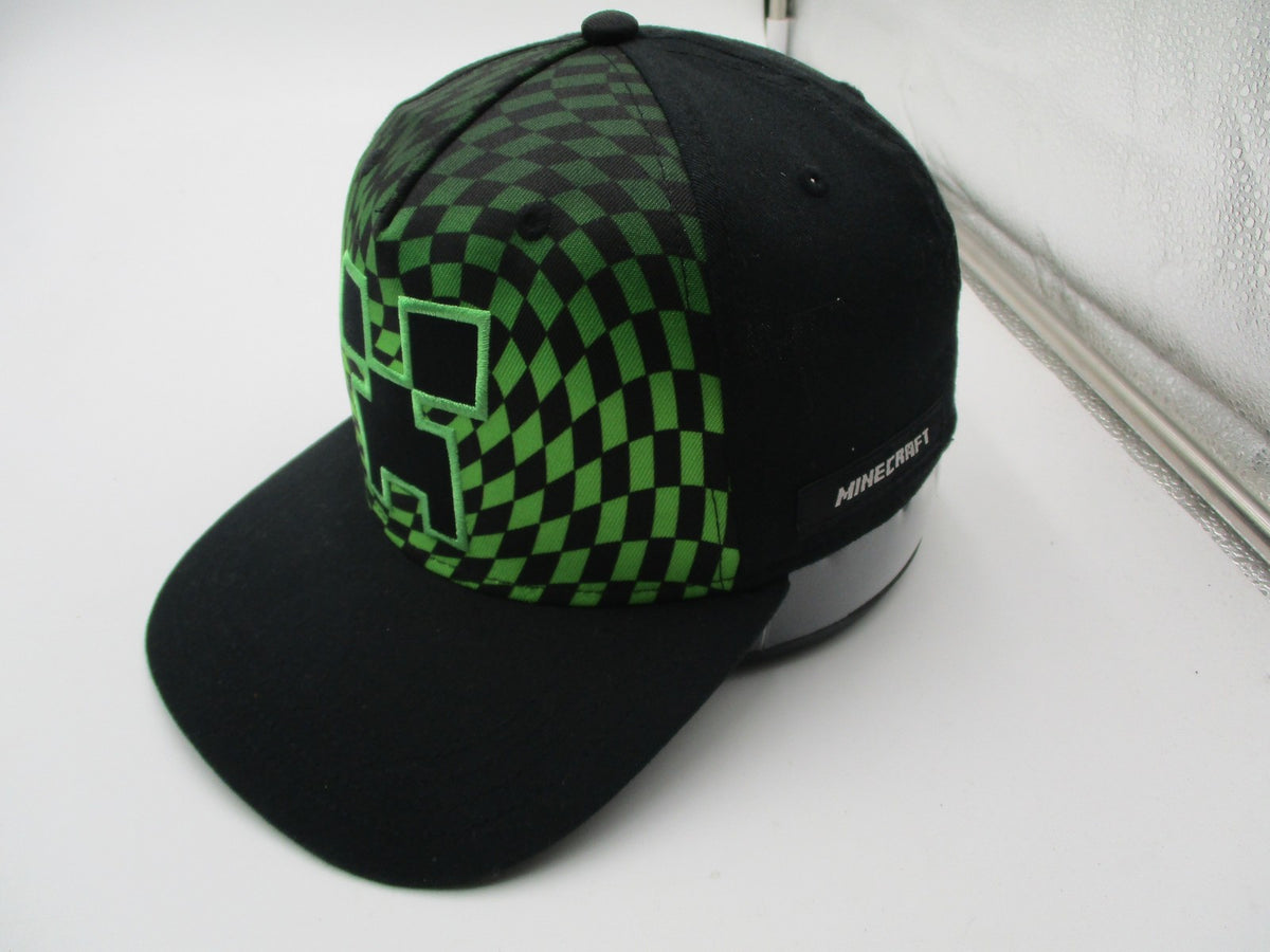 Minecraft Creeper Hat Cap Snap Back Boys One Size Black Green Checkered Graphic4