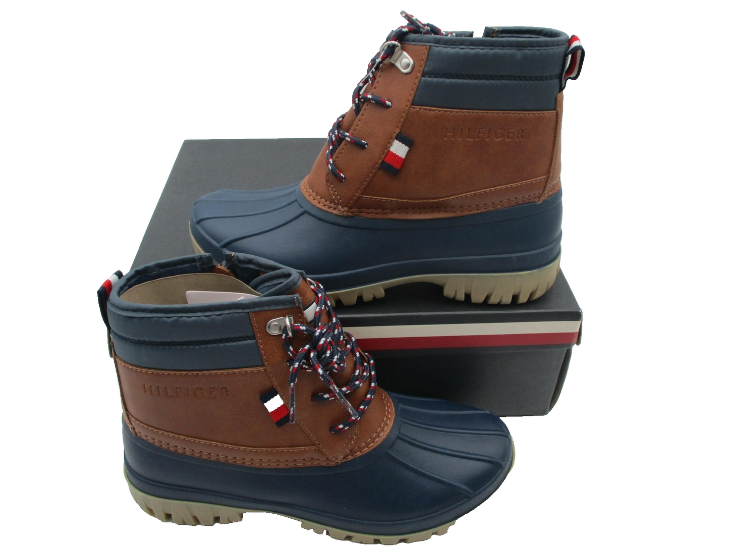 Tommy Hilfiger TH Danni Duck Boots Mens Size 6 Tan Navy Snow Winter Cold Weather2
