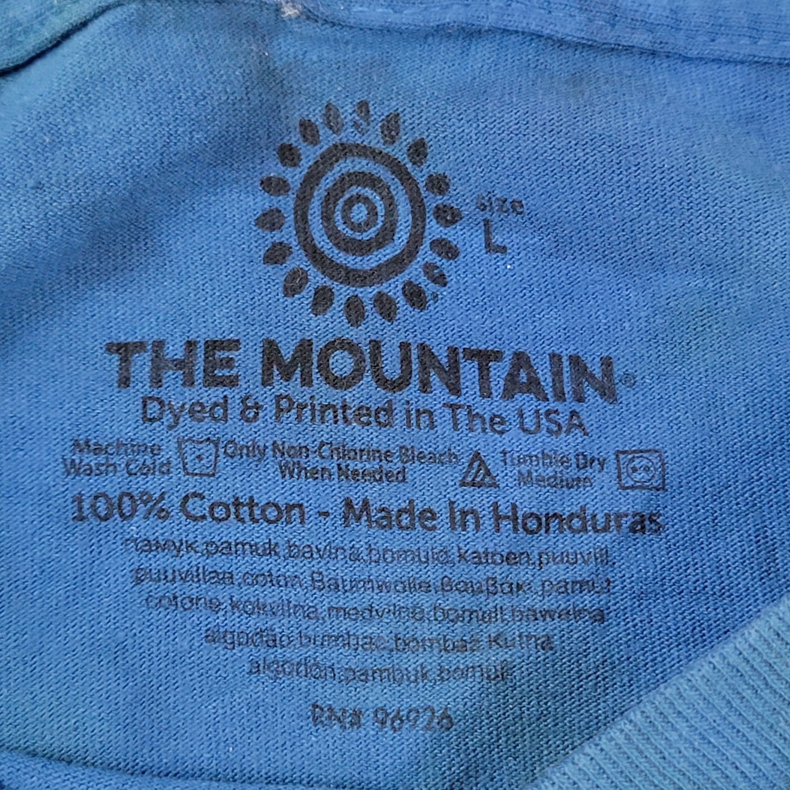 The Mountain “Find 13 Black Bears” Graphic Tee Blue TieDye Large Cotton
