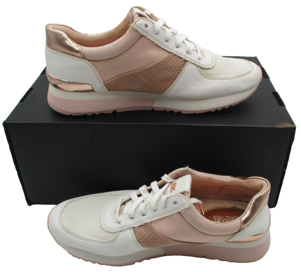 Michael Kors Shoes Womens Size 7.5 Pink Rose Gold Colorblock Sneakers AN21A 1P93