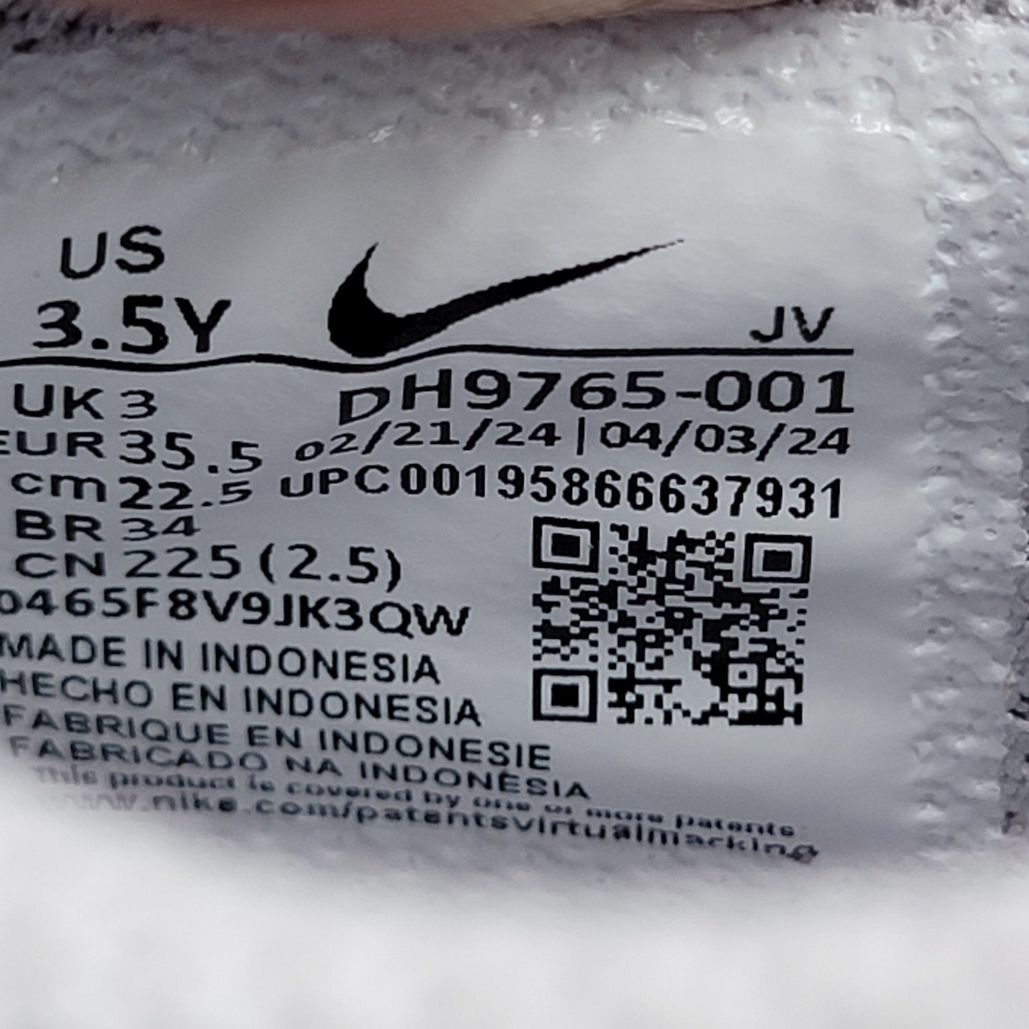 Nike Dunk Low GS Pure Platinum Wolf Grey-Sz 3.5Y DH9765 0016