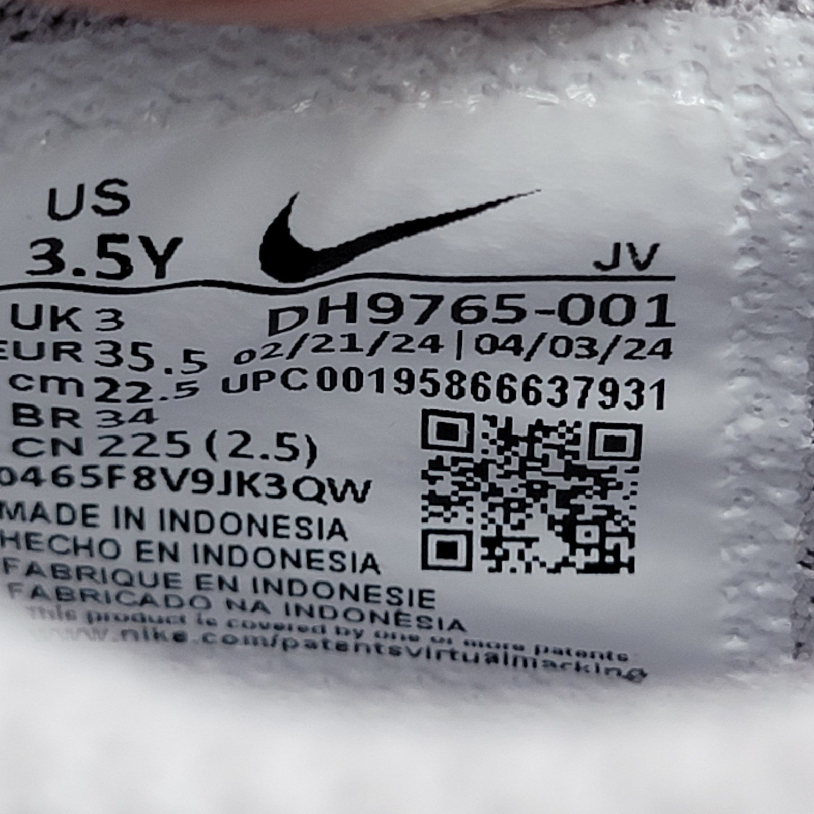 Nike Dunk Low GS Pure Platinum Wolf Grey-Sz 3.5Y DH9765 0016