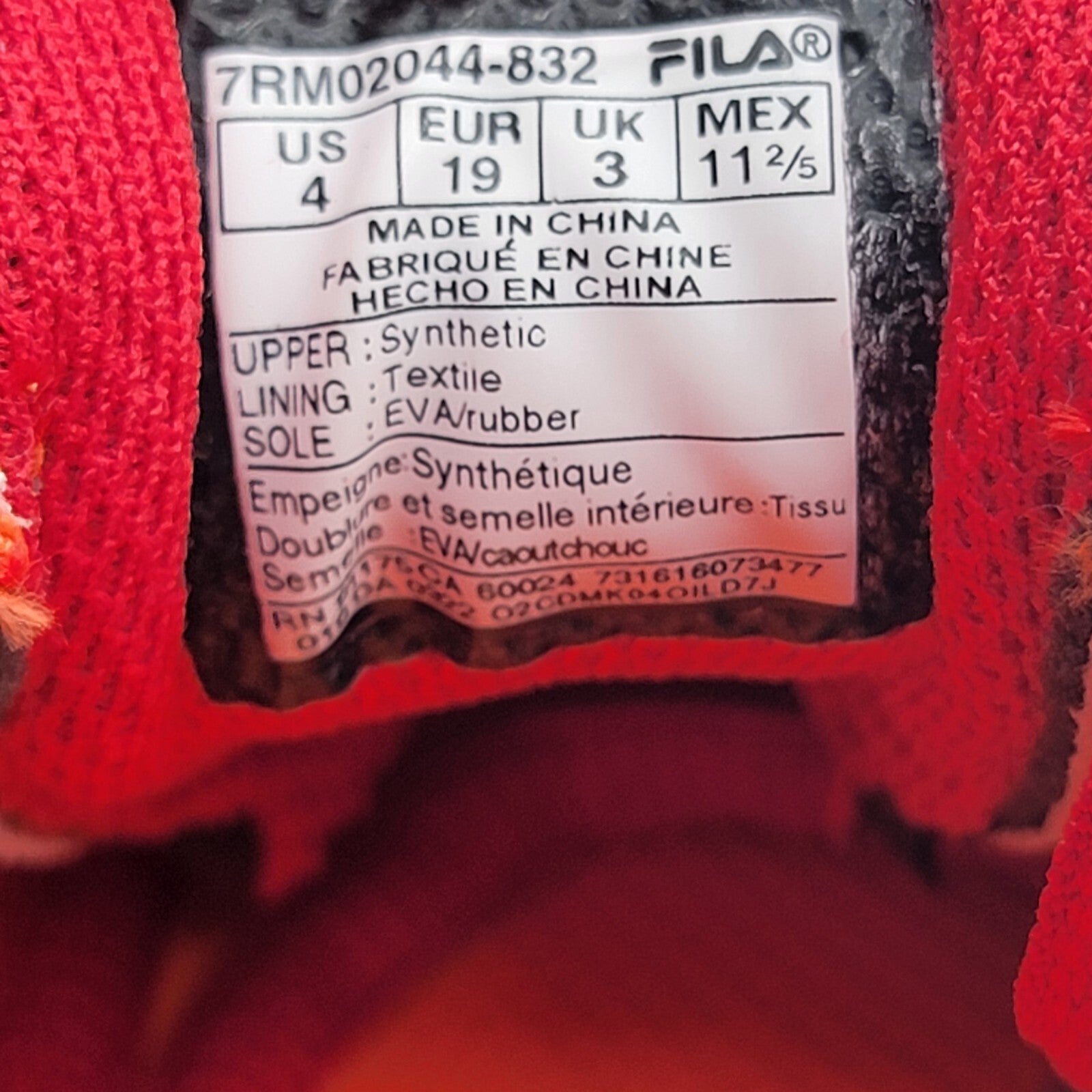 Fila Cress Color Block Kids Sz 4 Red/Orange/Yellow Athletic Sneaker 7RM02044-8326