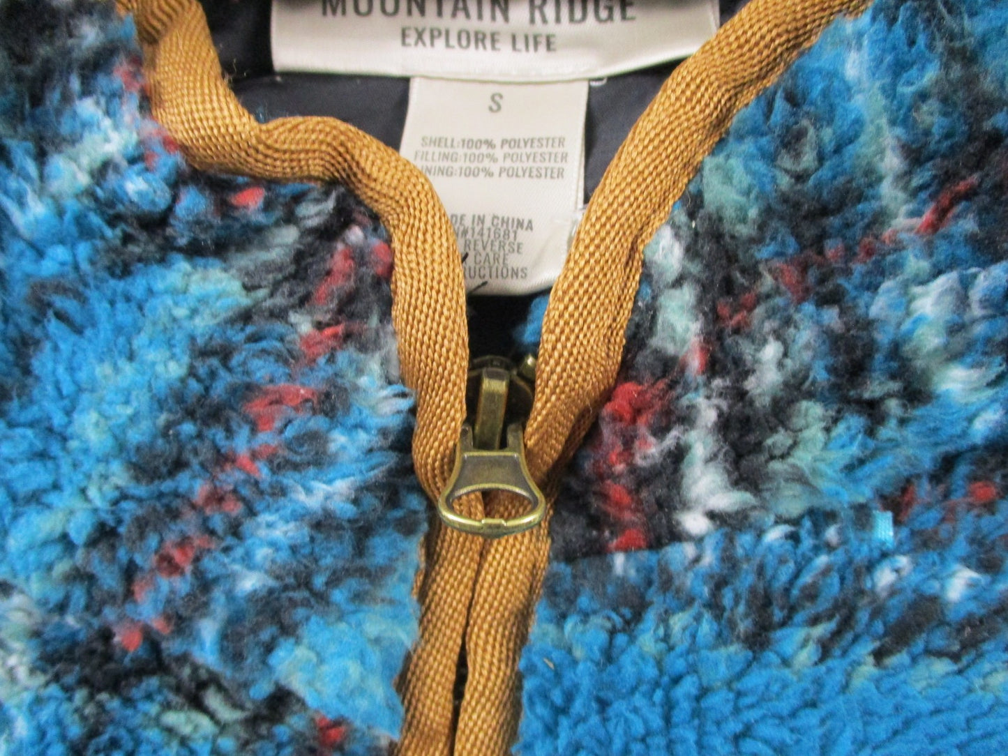 Mountain Ridge Fleece Vest Womens Small Blue Plaid Sherpa Ocean Depth 13403