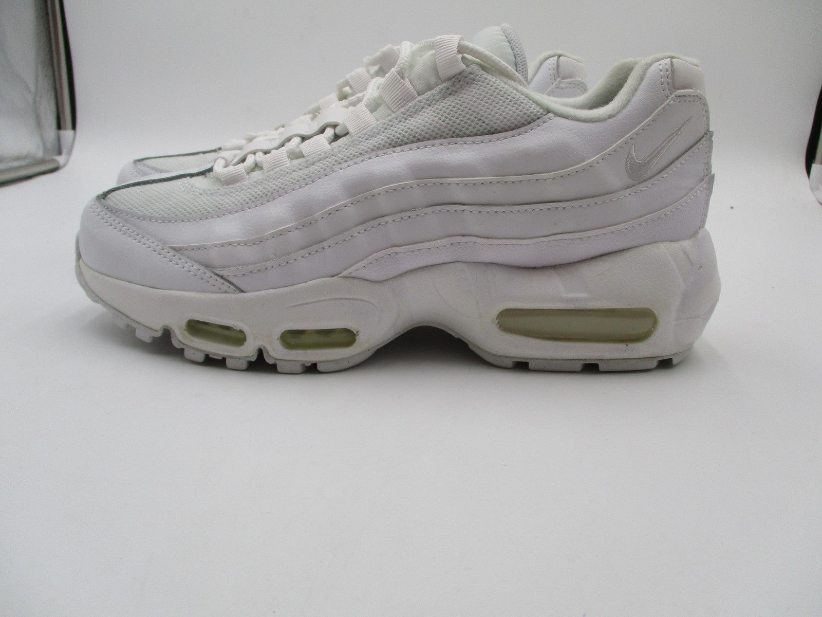 Nike Air Max 95 Shoes Youth Size 6.5Y Triple White Leather Sneakers CJ3906-1004