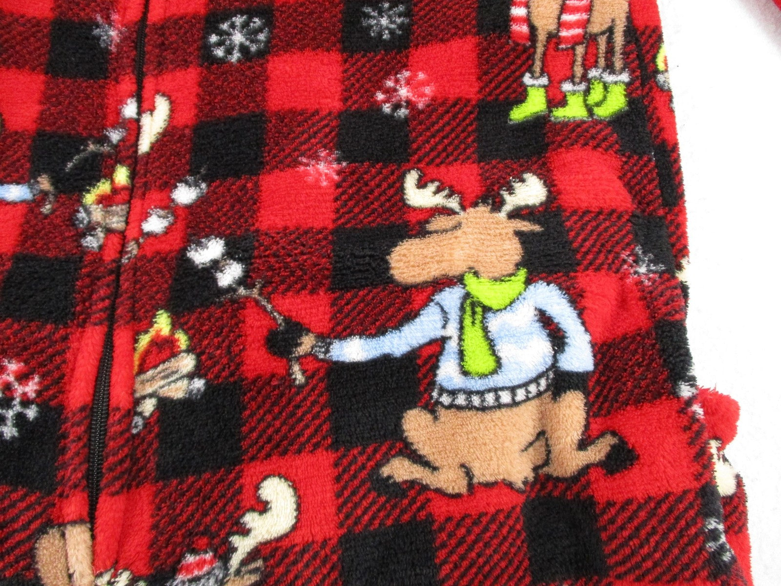 Secret Treasures Pajamas Kids 8-10 Red Plaid Moose Fleece One Piece Zip6