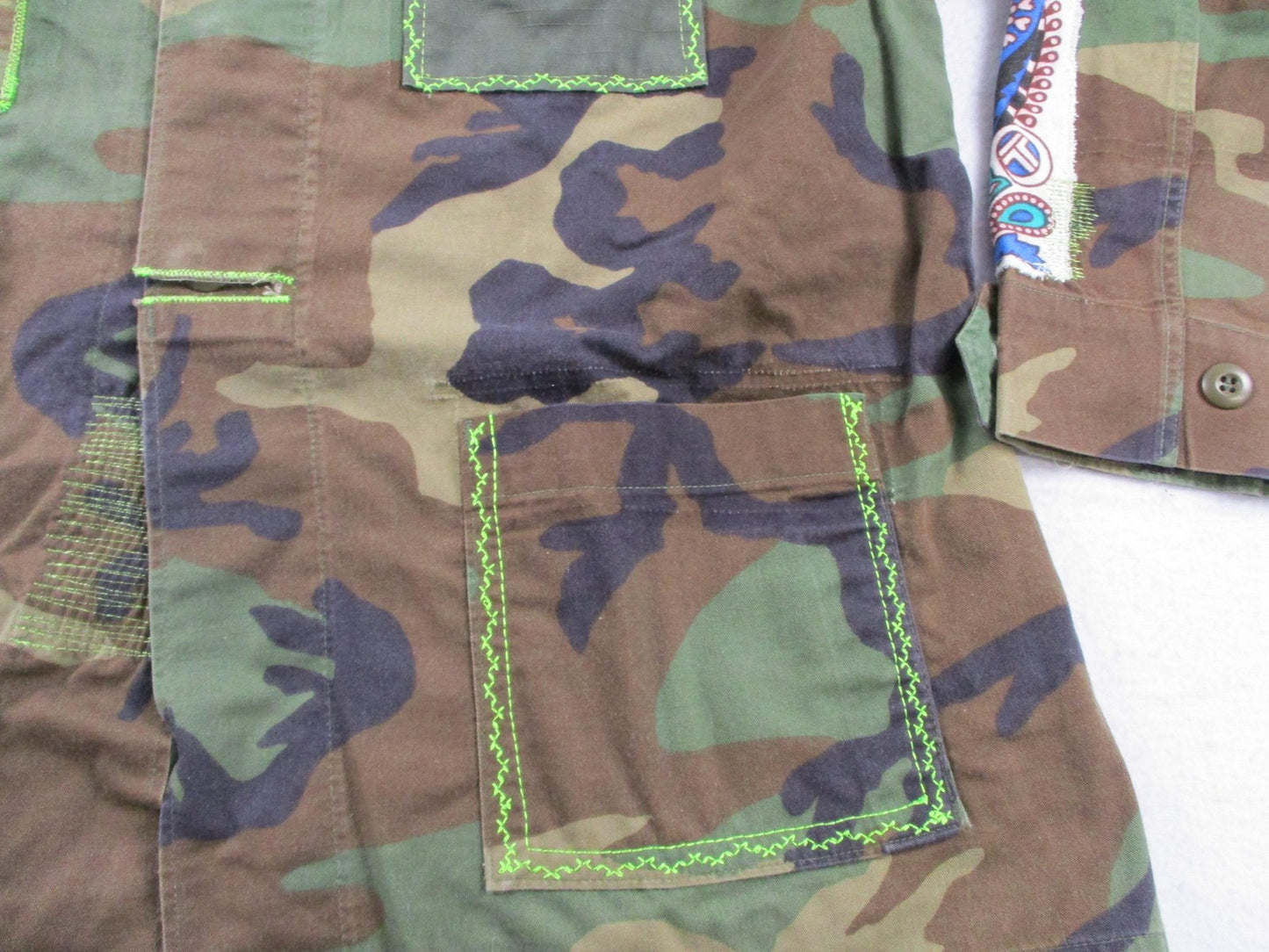 Aboves Garden Custom Jacket Mens XLT Green Camo Military Skull Dragon Patchwork6