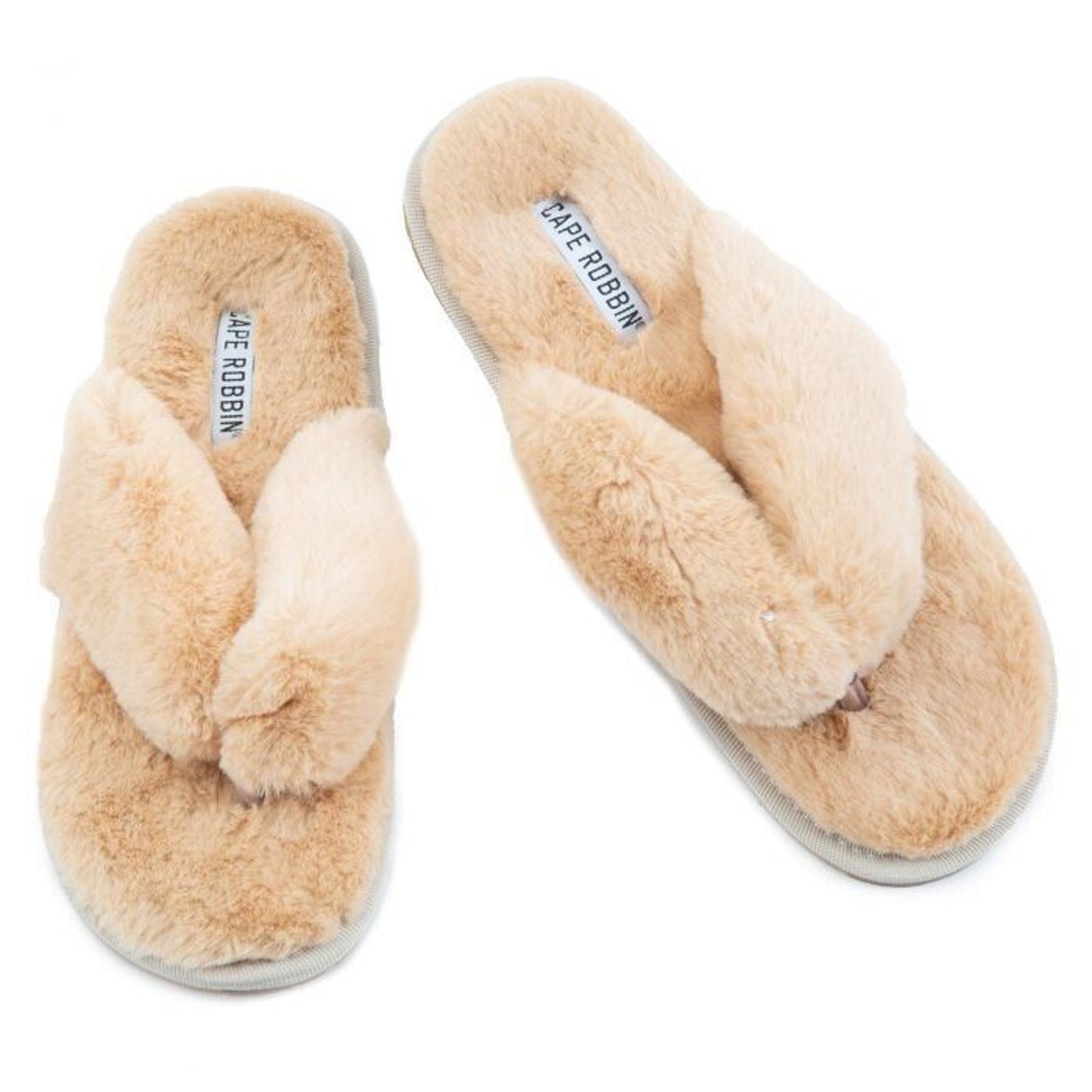 CAPE ROBBIN ComfortShi Fur Sandals Women – Nude Size 6W New in Box0