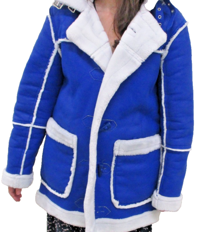 Jordan Craig Coat Womens Small Blue Faux Leather Hooded Fur Trim Shearling Parka3