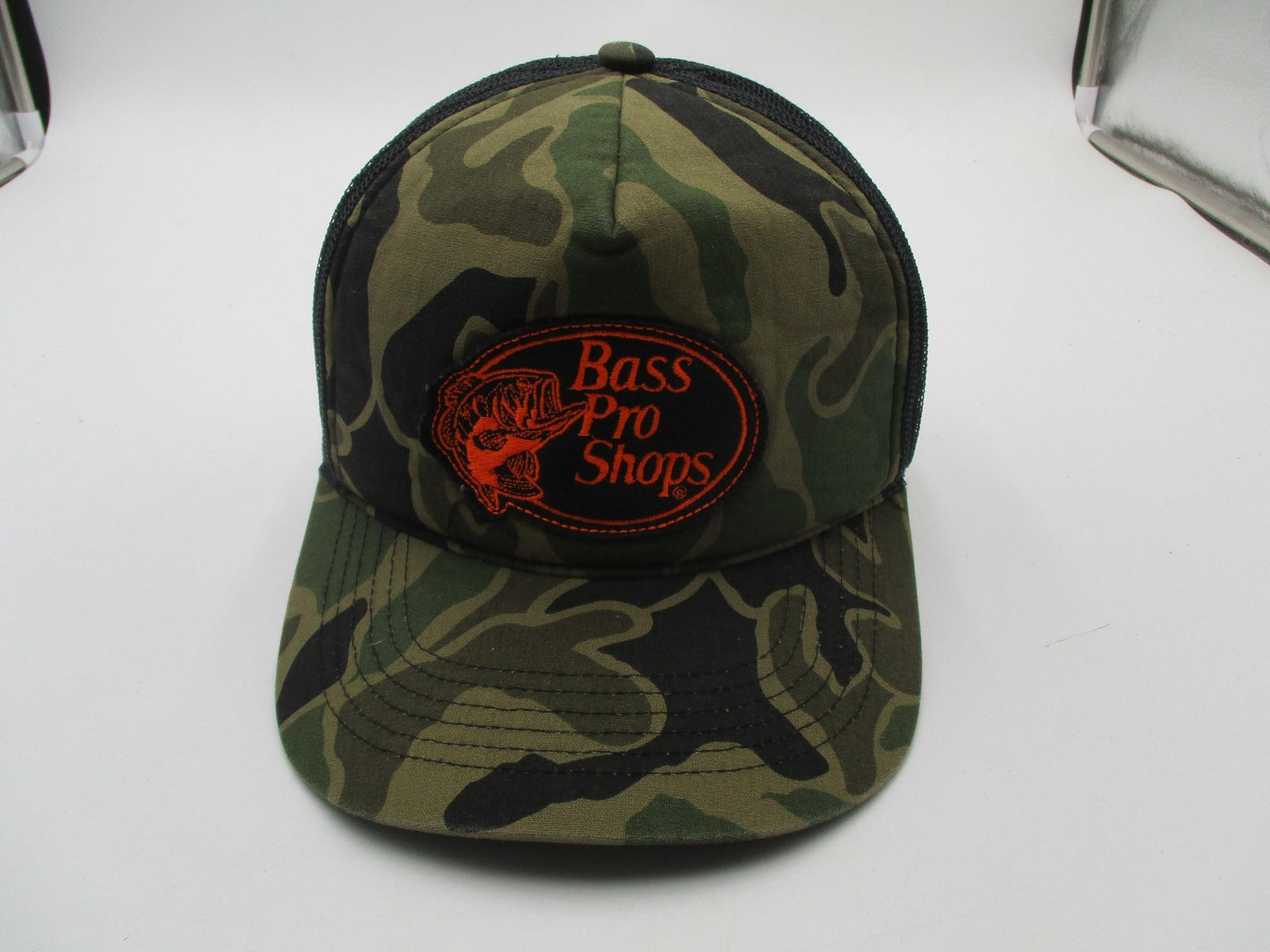 Bass Pro Shops Hat Cap Snap Back One Size Green Camo Trucker Mesh Patch Mens1