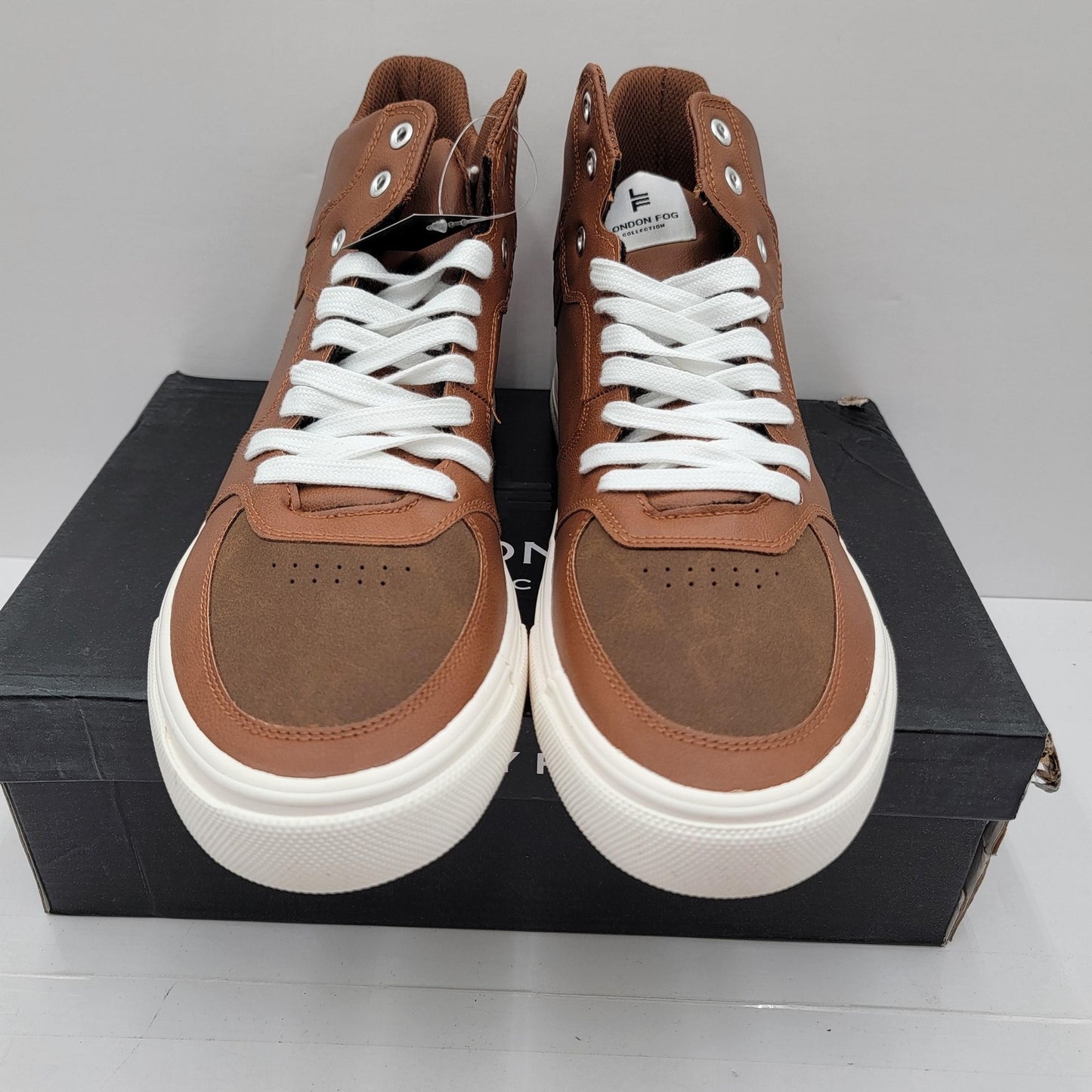 London Fog Blake Shoes Mens Size 12 Cognac Brown High Top Sneakers Memory Foam2