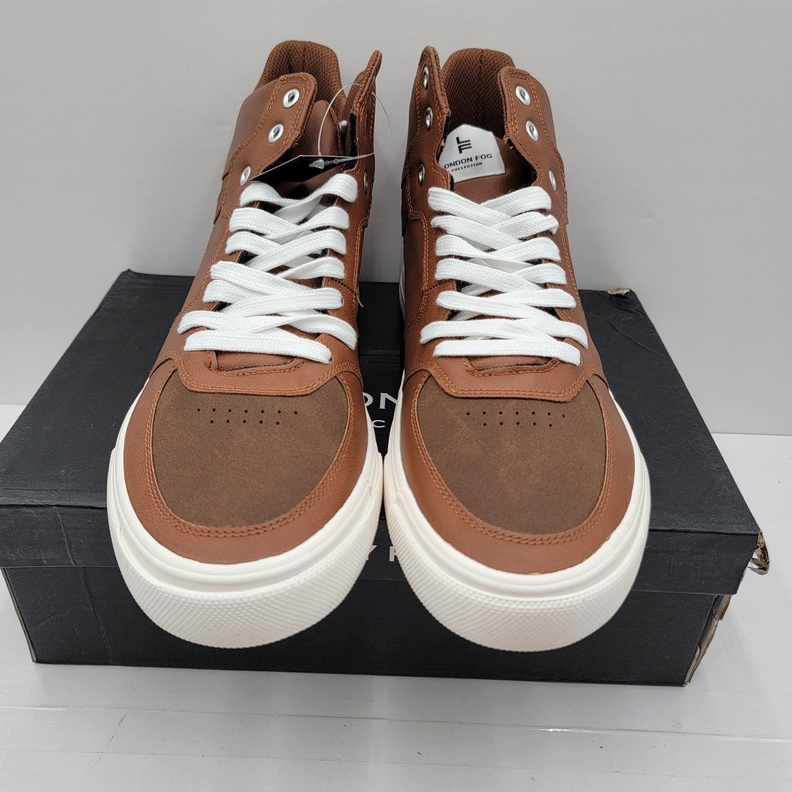 London Fog Blake Shoes Mens Size 12 Cognac Brown High Top Sneakers Memory Foam2