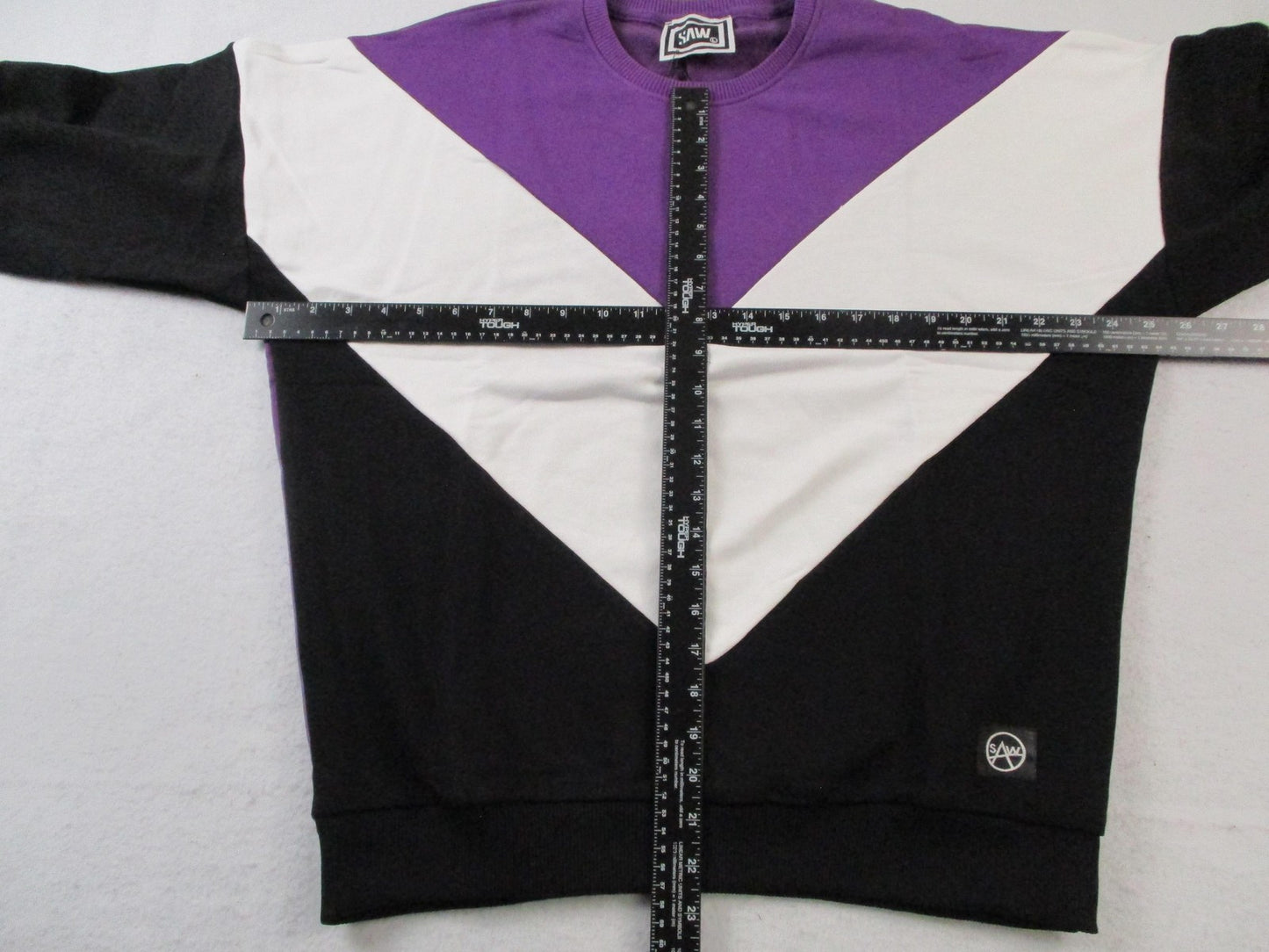 SAW Sweatshirt Mens Large Purple Black White Pullover Fleece Colorblock Crewneck10