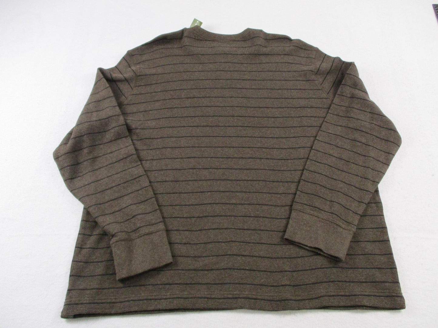 Eddie Bauer Sweater Mens 2XL Brown Thermal Stripe Waffle Knit Pullover1