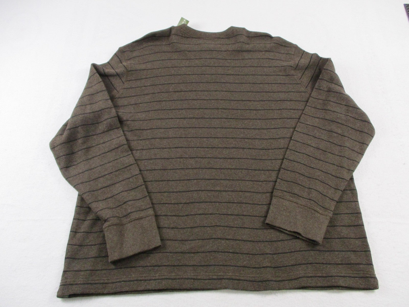 Eddie Bauer Sweater Mens 2XL Brown Thermal Stripe Waffle Knit Pullover1
