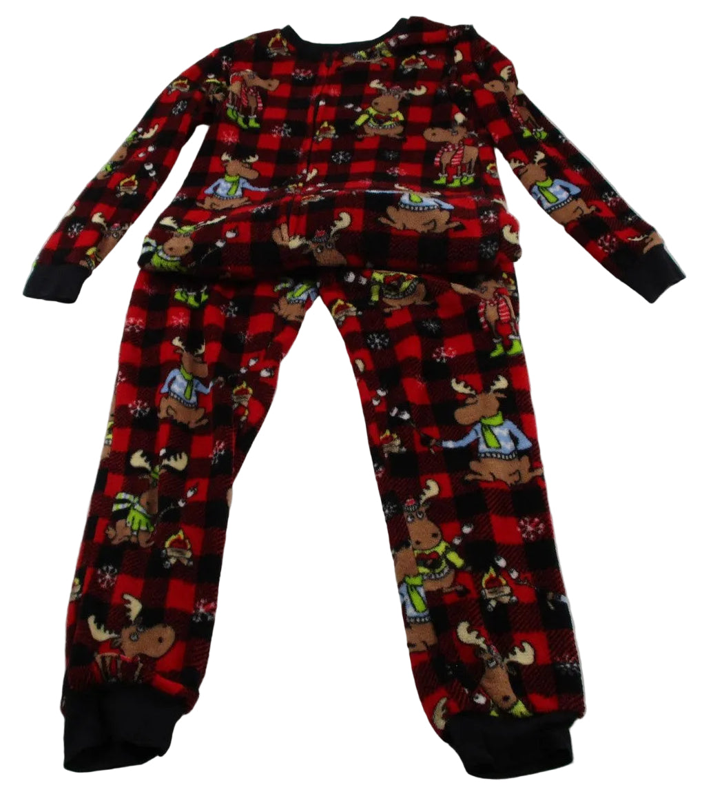 Secret Treasures Pajamas Kids 8-10 Red Plaid Moose Fleece One Piece Zip2