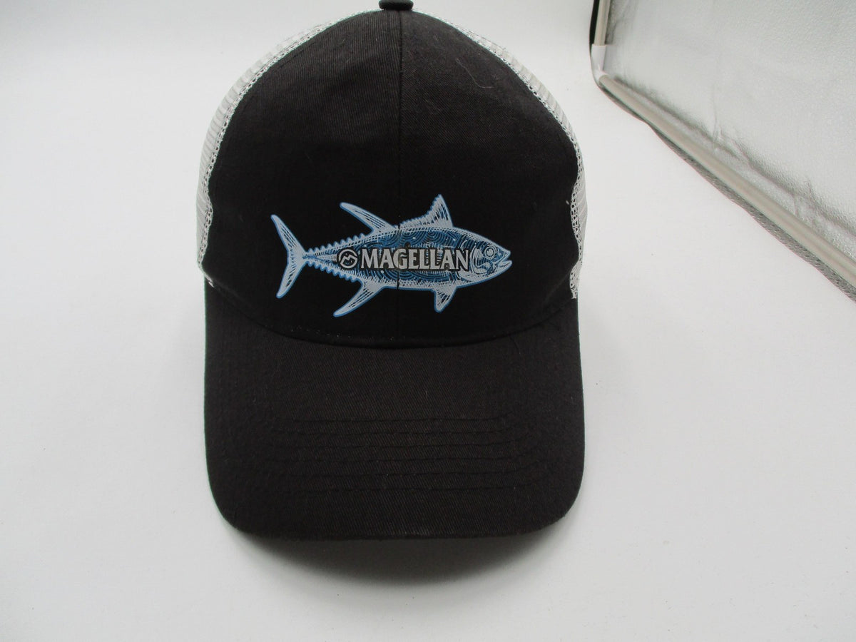 Magellan Outdoors Hat Cap Snap Back Mens One Size Black White Mesh Fish Logo0