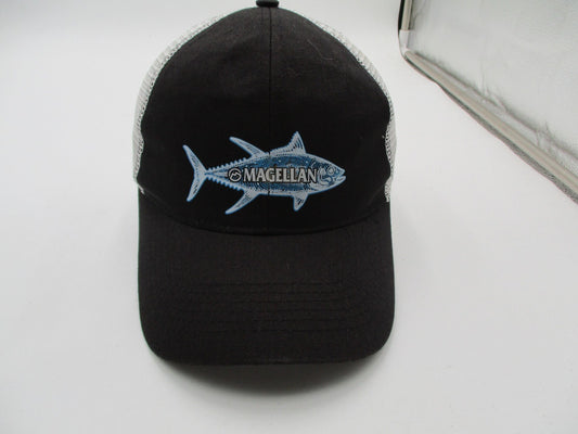 Magellan Outdoors Hat Cap Snap Back Mens One Size Black White Mesh Fish Logo0