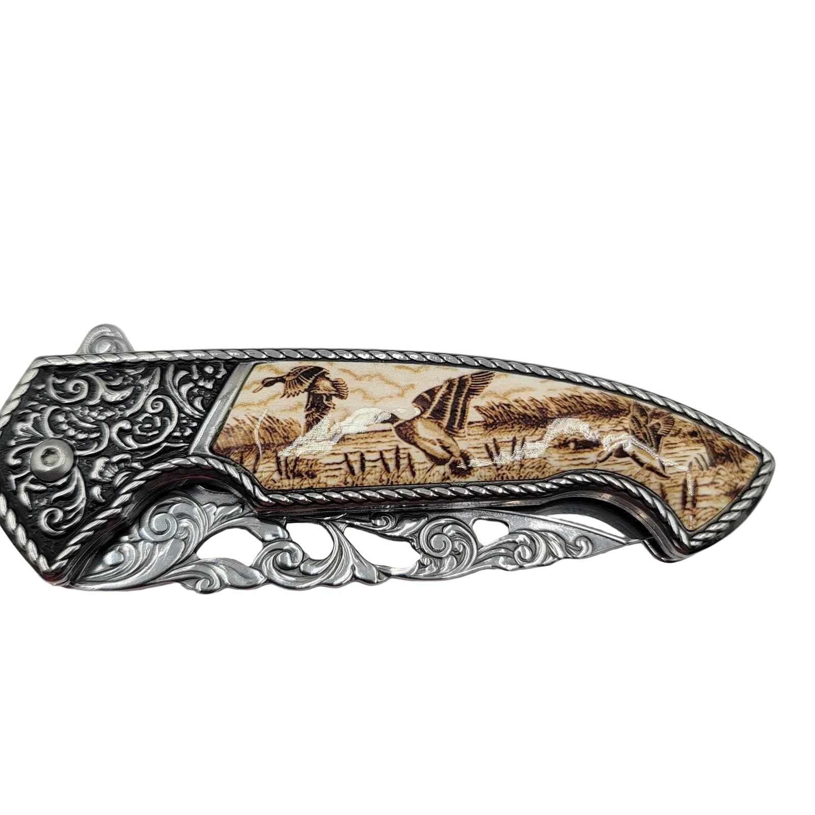 Hunting Ducks 4.5" Ivory Drop Point Collectible Folding Knife2