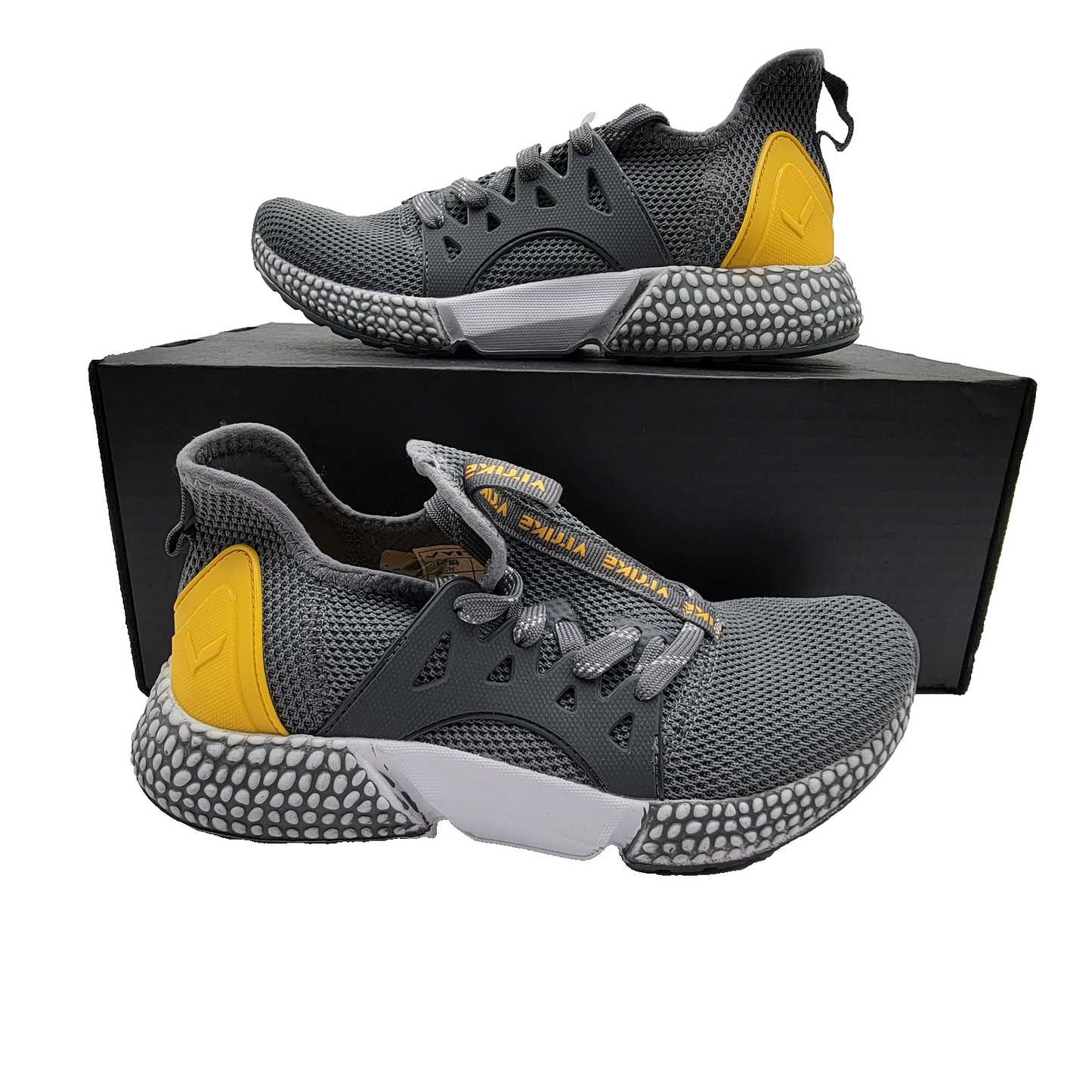 Vitike Shoes Womens Size 37 Gray Yellow Mesh Walking Casual Lightweight Sneakers0