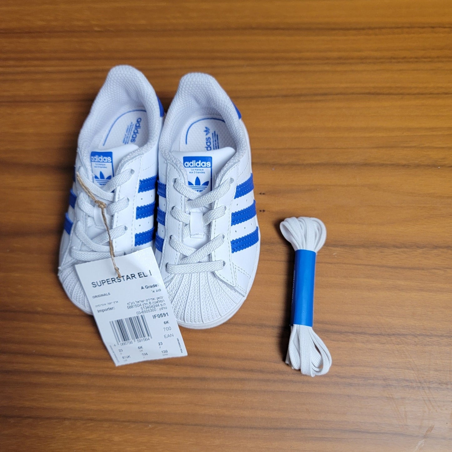 adidas Infant Superstar EL I Sneaker, White Royal Blue Sz 6.5K 0