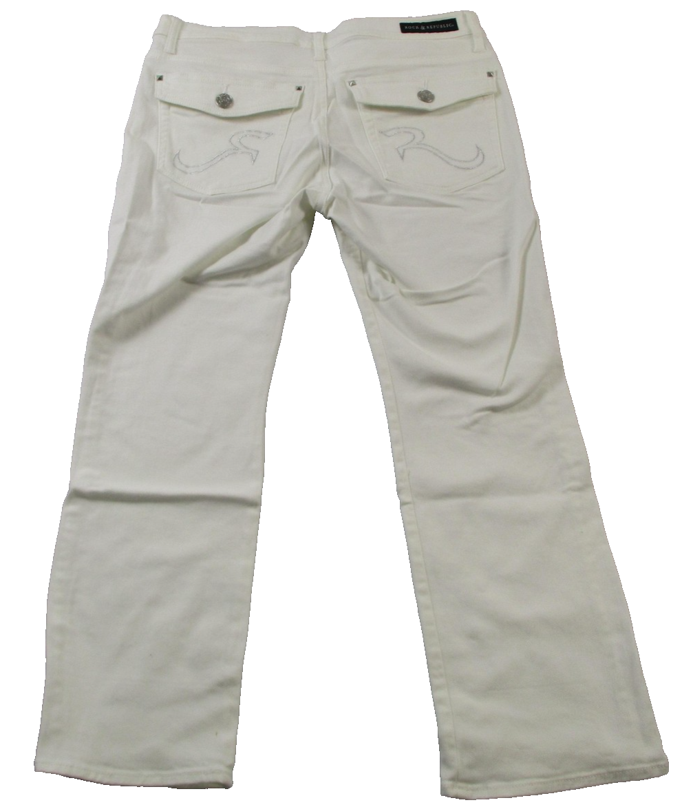 Rock & Republic Kendall Jeans Womens 12 White Straight Leg Stretch Denim 14391