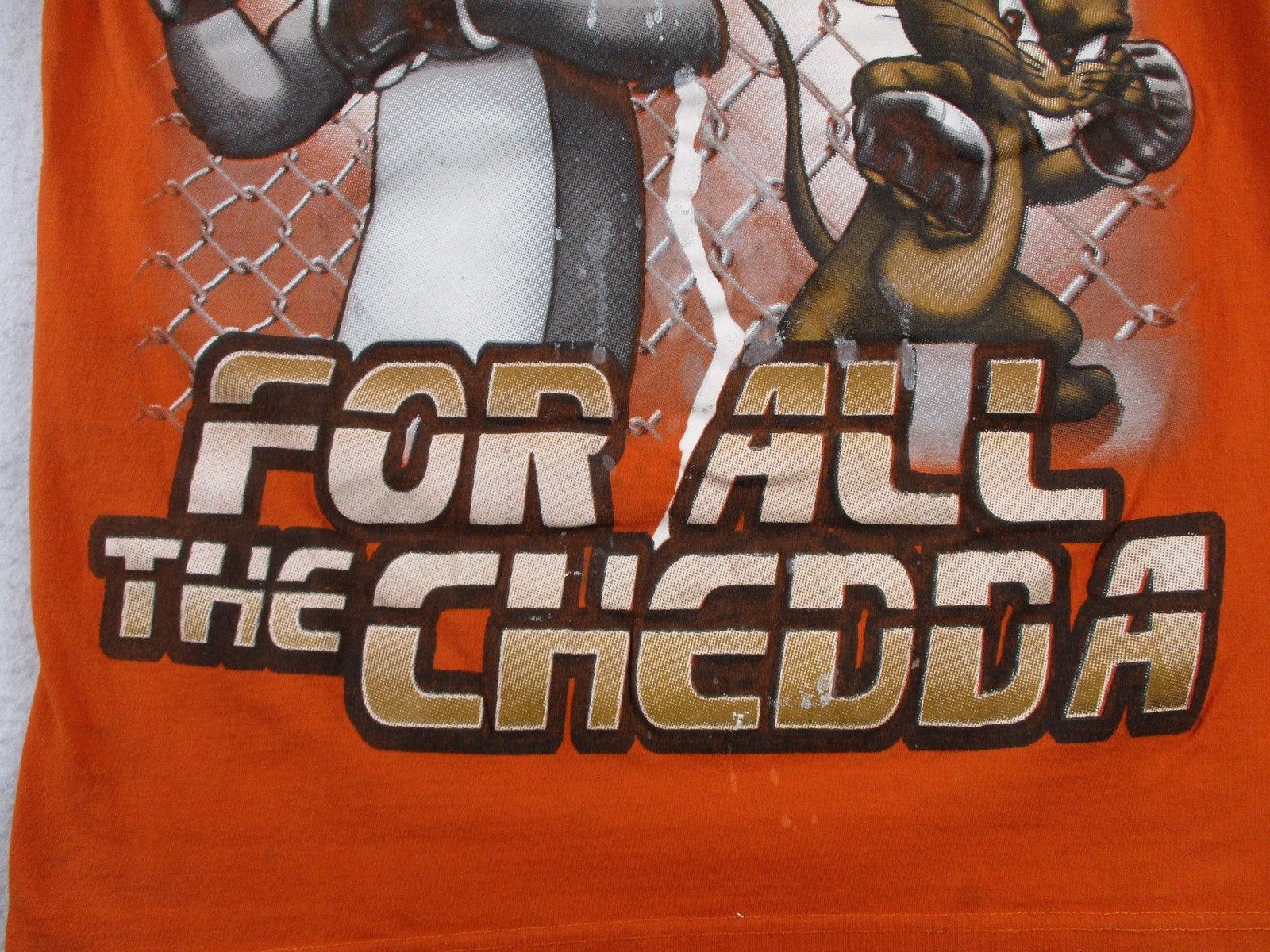 New Rizon Shirt Mens Large Orange Tom & Jerry Boxing For All The Chedda Tee3