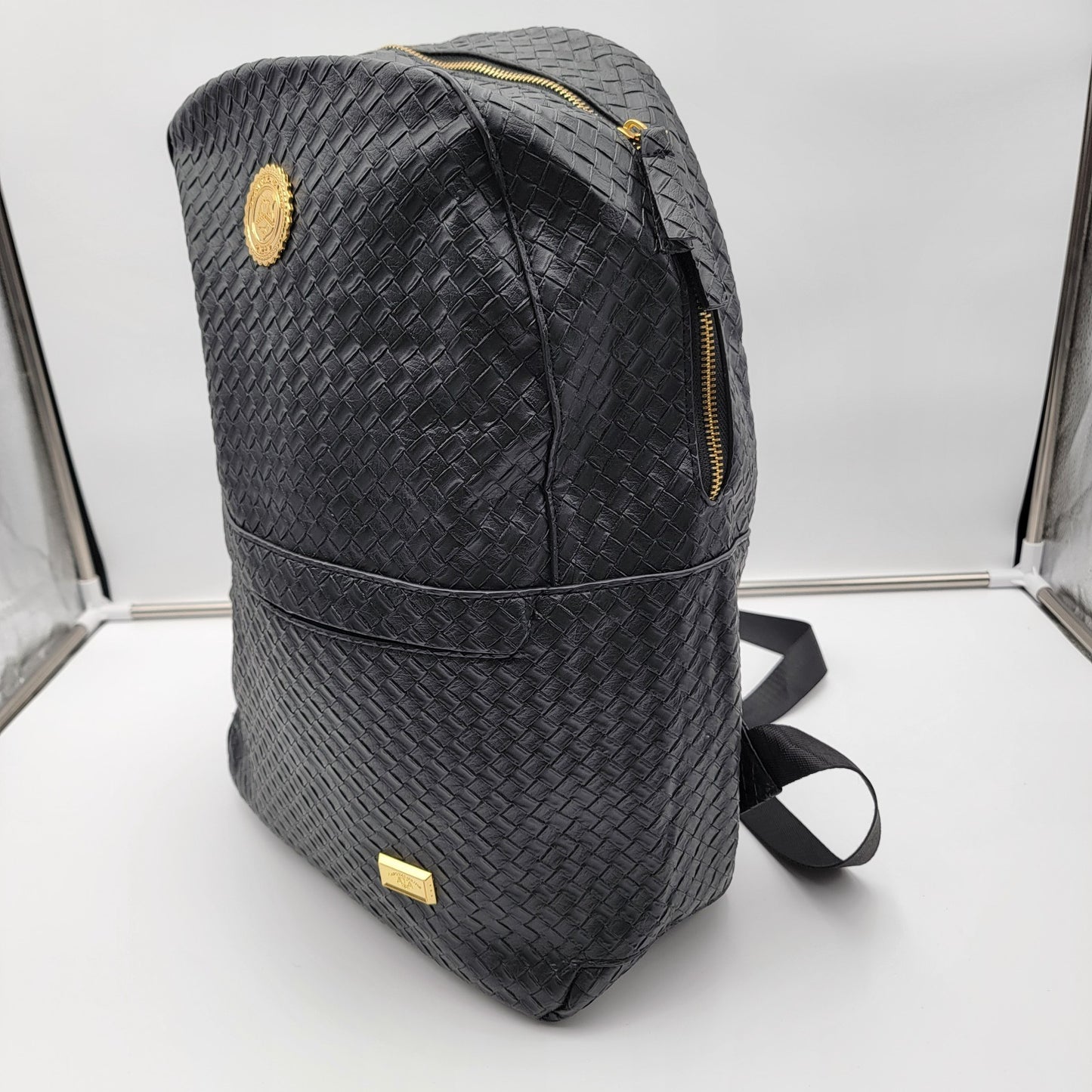 Capital Gains Black Woven Backpack + Strapback Hat Bundle NWT Gold Logo5