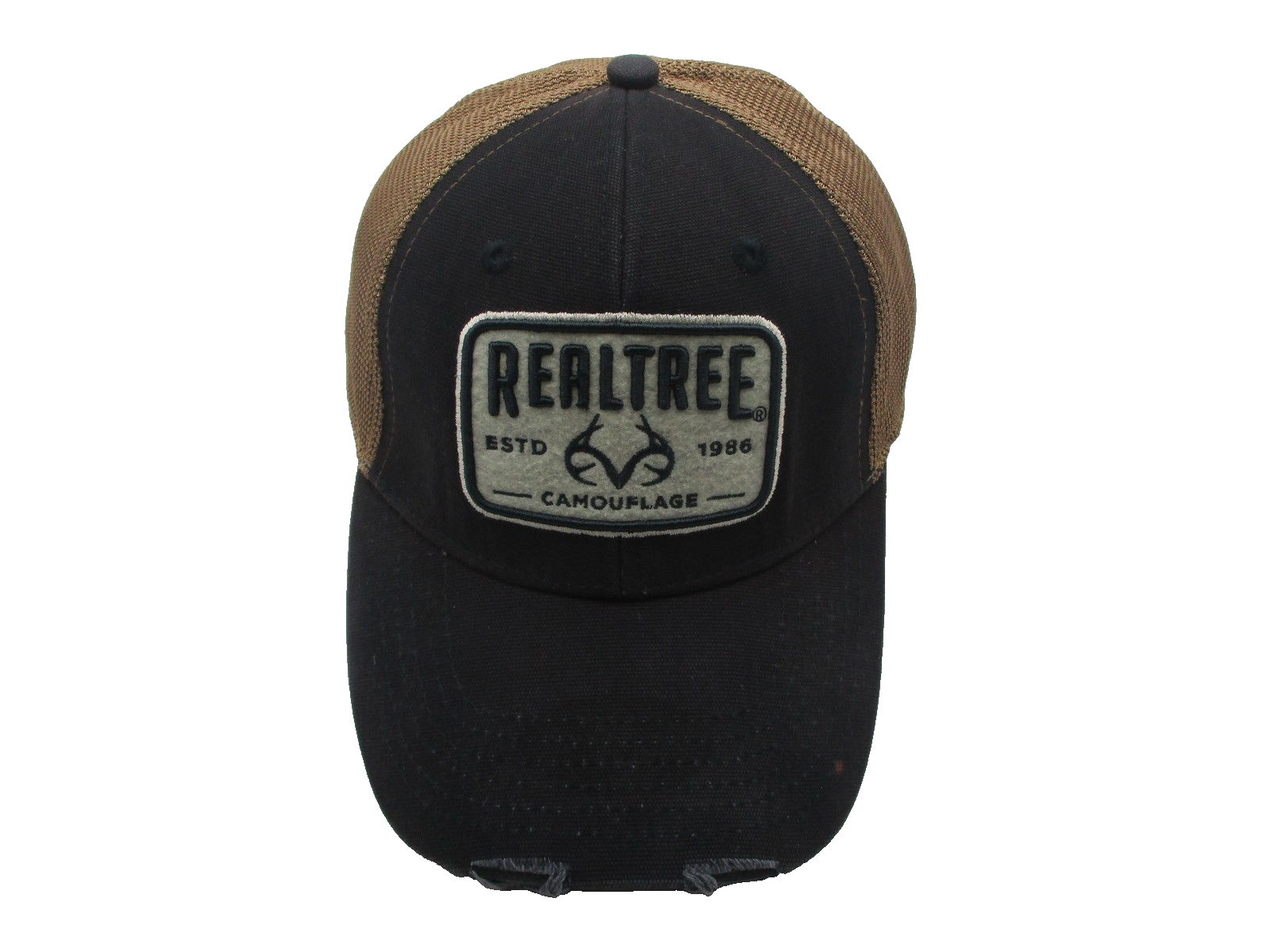 Realtree Dad Cap Fitted Mens Medium Black Tan Mesh Trucker Patch Distressed Look3