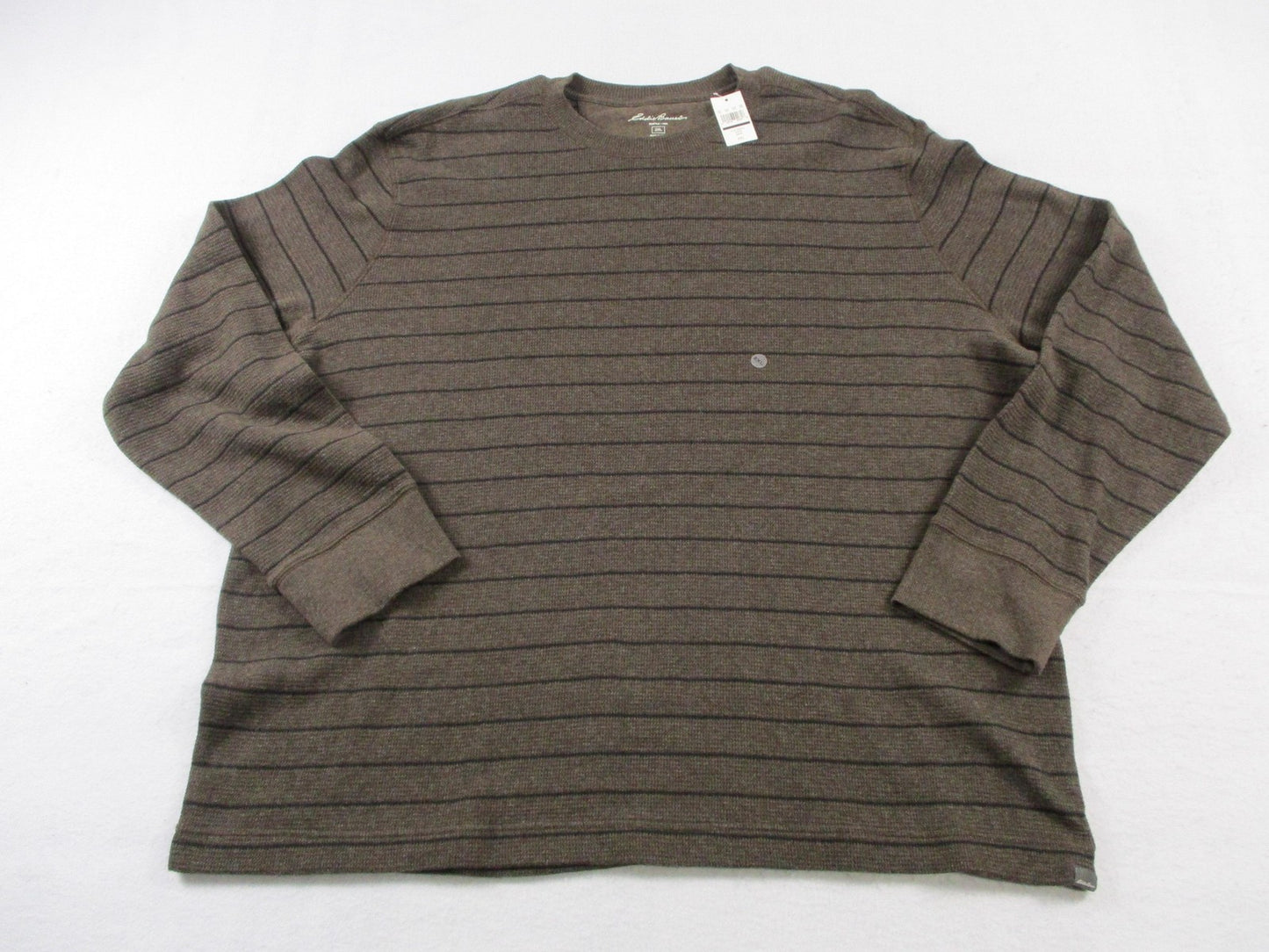 Eddie Bauer Sweater Mens 2XL Brown Thermal Stripe Waffle Knit Pullover0