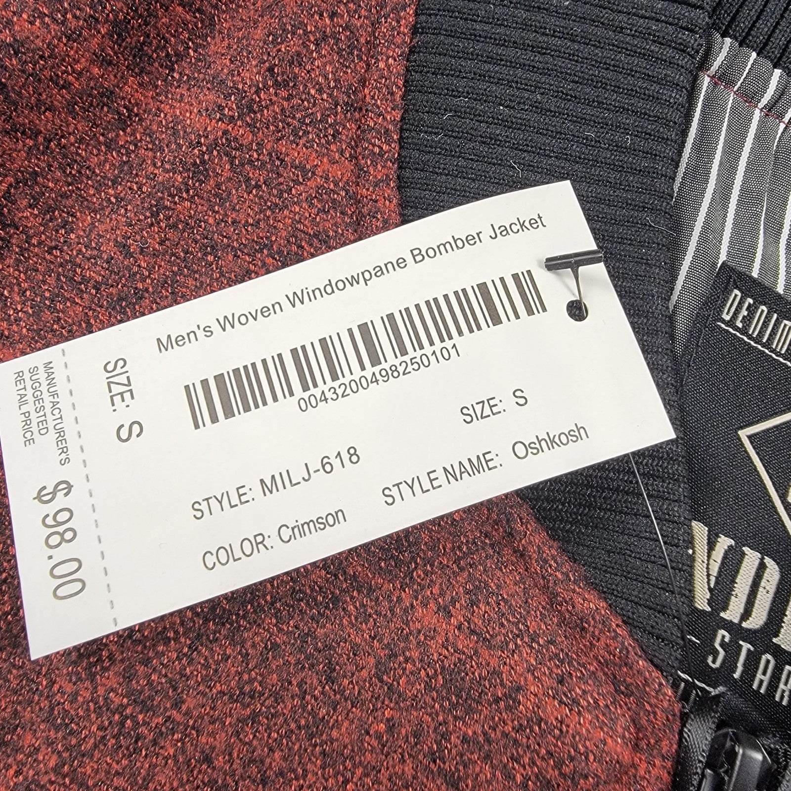 Indigo Star Men’s Crimson Windowpane Bomber Jacket Size S NWT MILJ618