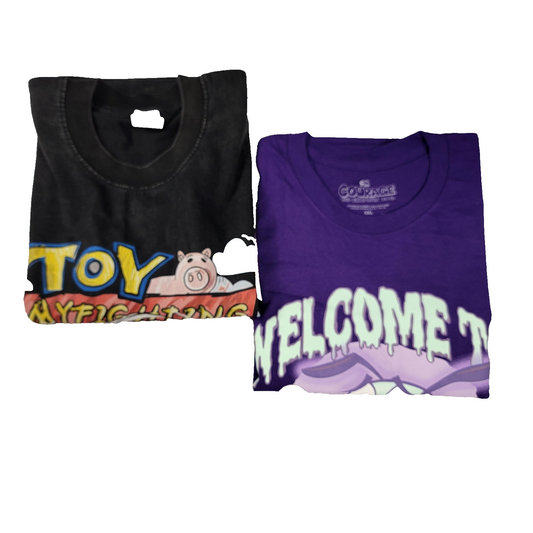 2 Pk Toy Story Shirt Black + Courage the Cowardly Dog Purple Mens 2XL