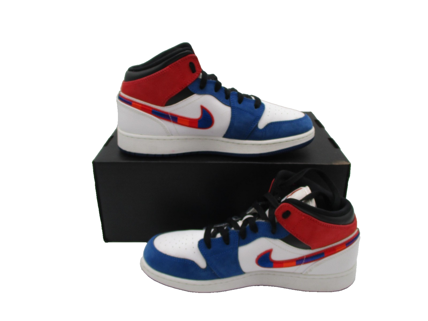 Nike Air Jordan 1 Mid SE GS Shoes Youth 6.5Y White Blue Red Basketball (1E5)3