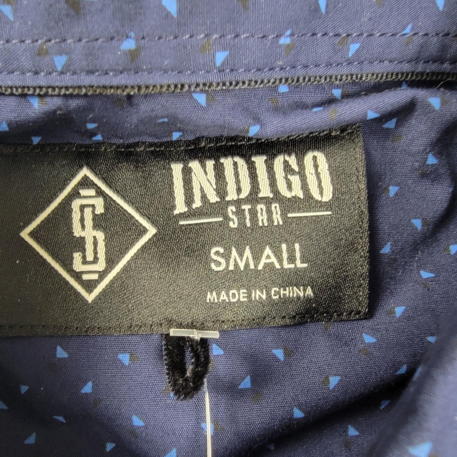 Indigo Star Shirt Mens Small Navy Sans Long Sleeve Button Up Patterned Dress 6062