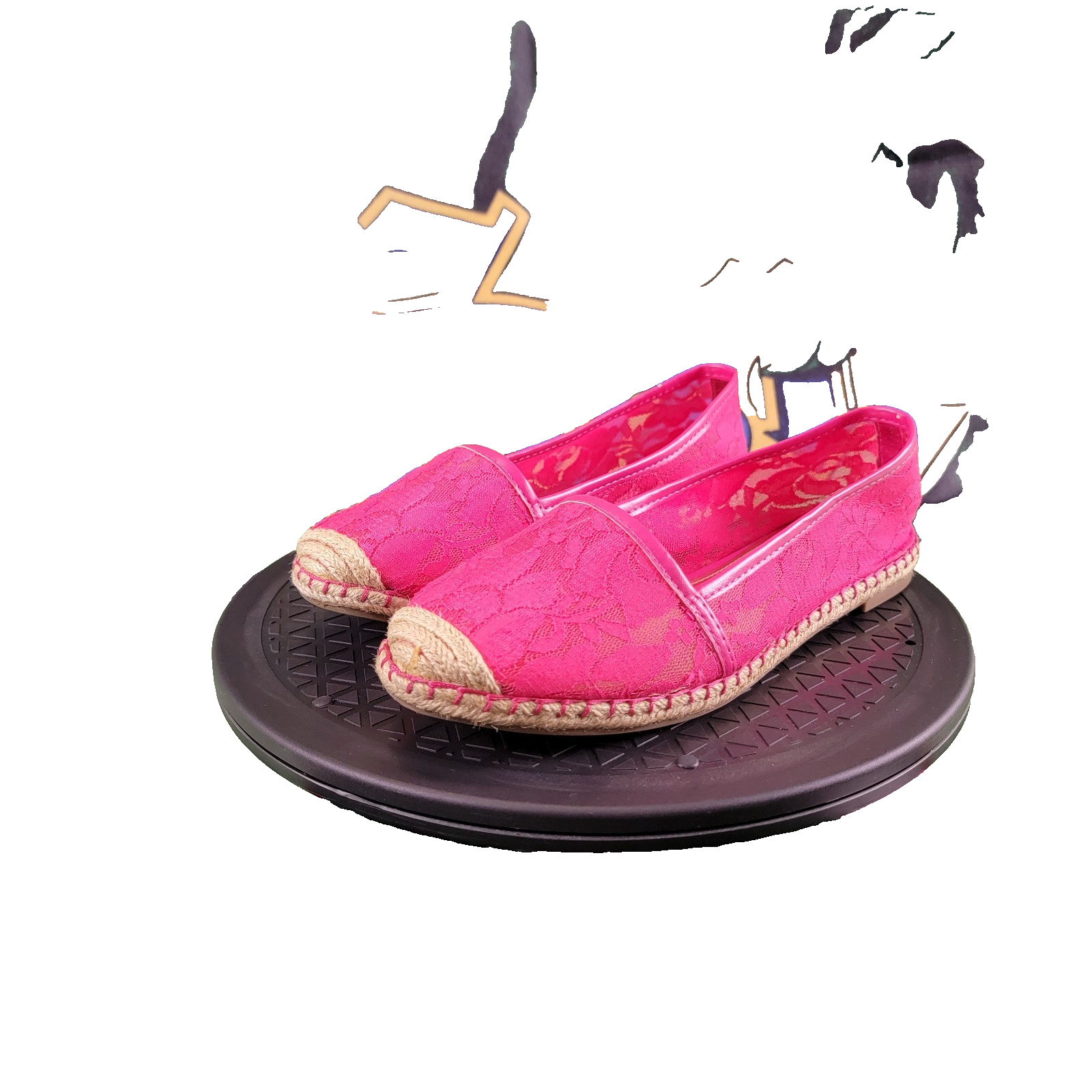 Jennifer Lopez Pink Lace Espadrille Flats Women’s Size 8 Preowned w/ Box2