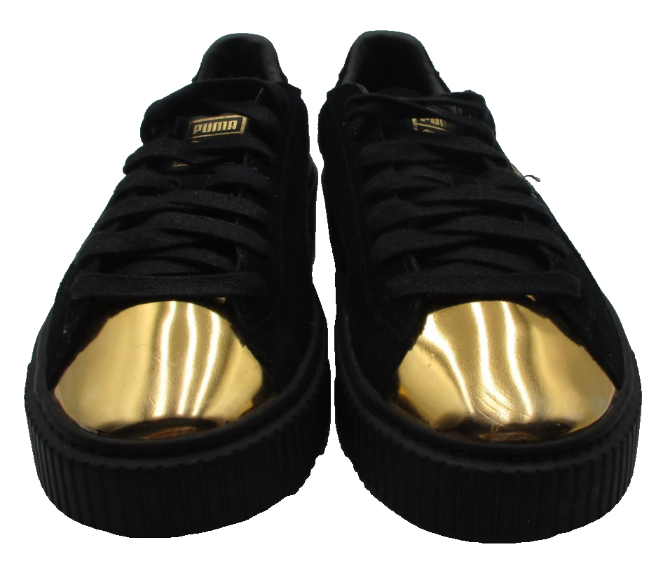 Puma Basket Platform Metallic Shoes Womens Size 8.5 Black Gold Toe 36222202 1R84