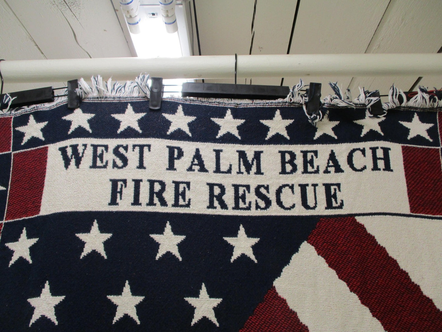 West Palm Beach Fire Rescue Red White Blue Patriotic Reversible Throw Blanket1