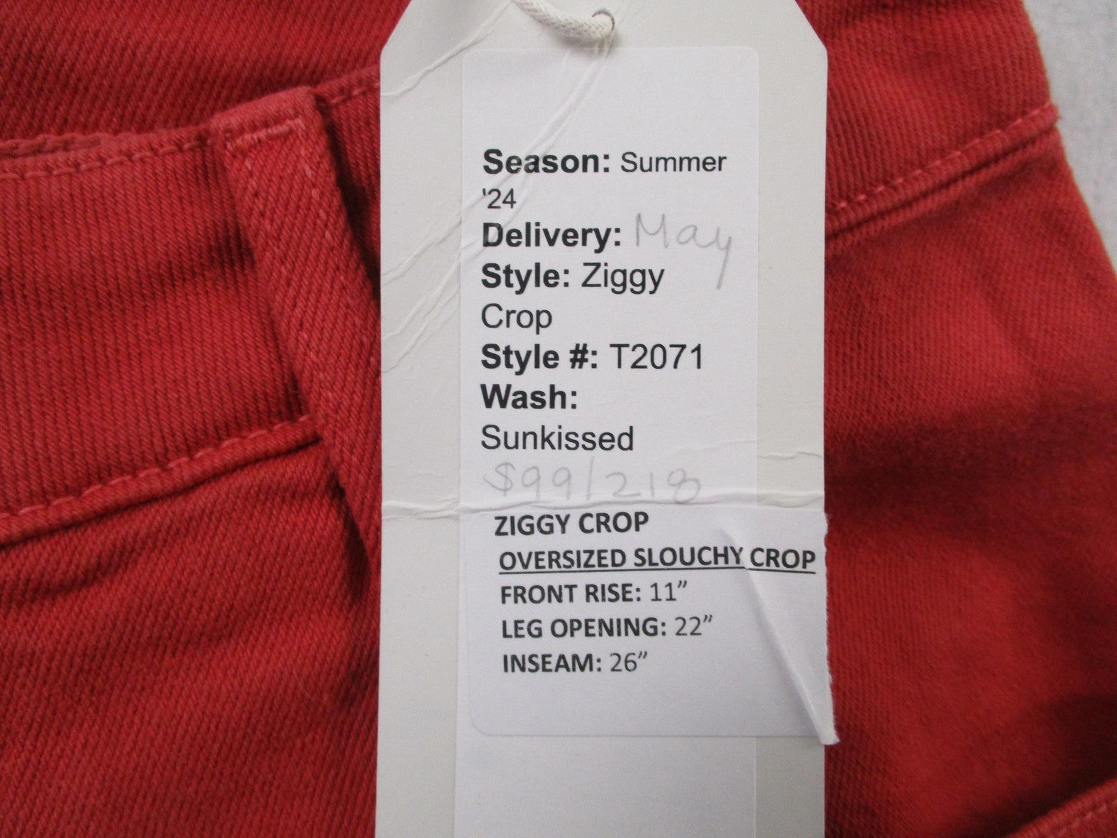 Fidelity Denim Ziggy Crop Jeans Womens 26 Red High Rise Wide Leg Sunkissed 14453