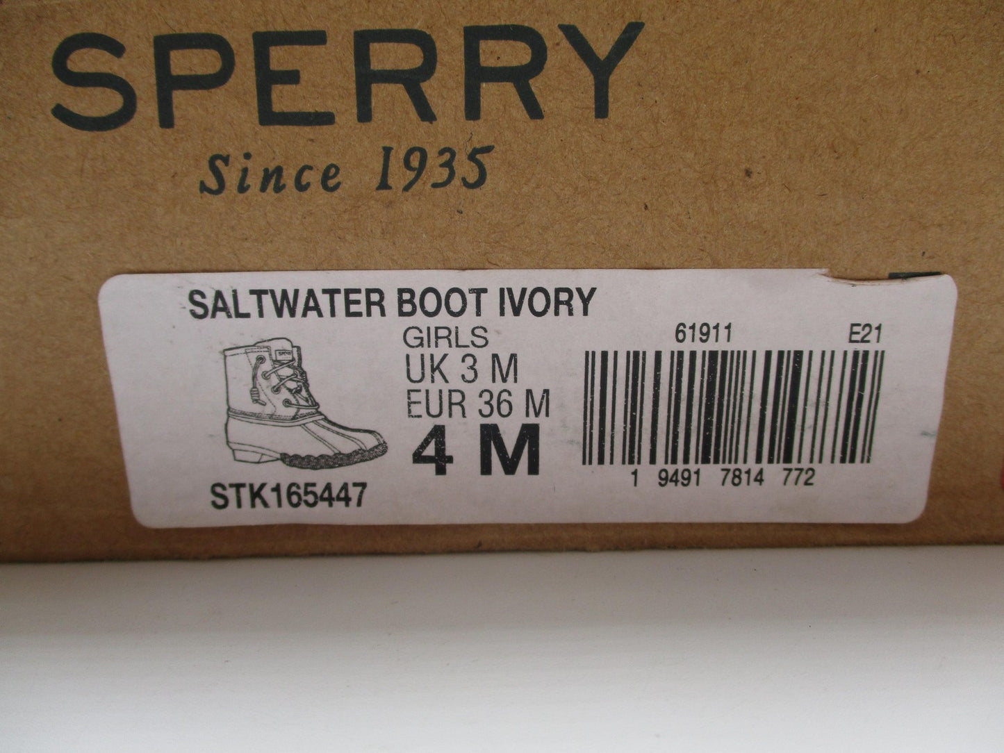 Sperry Saltwater Boots Girls Size 4 White Waterproof Duck Rain Snow Winter17