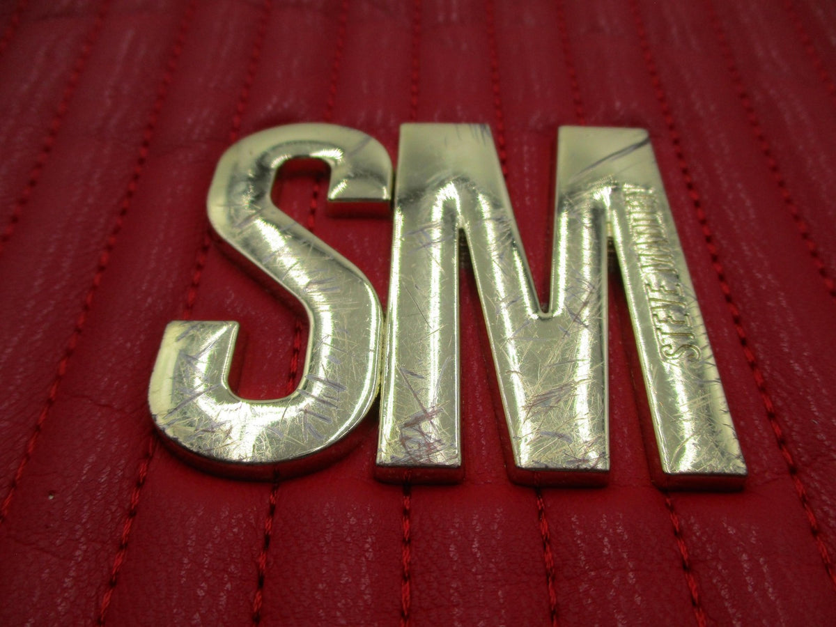 Steve Madden Crossbody Bag Womens Small Red Quilted Faux Leather Gold SM Logo1