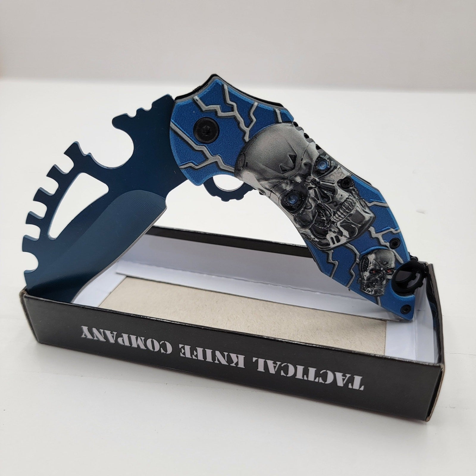 Limited Edition Blue /w Skulls Folding Tactical Pocket Knife4