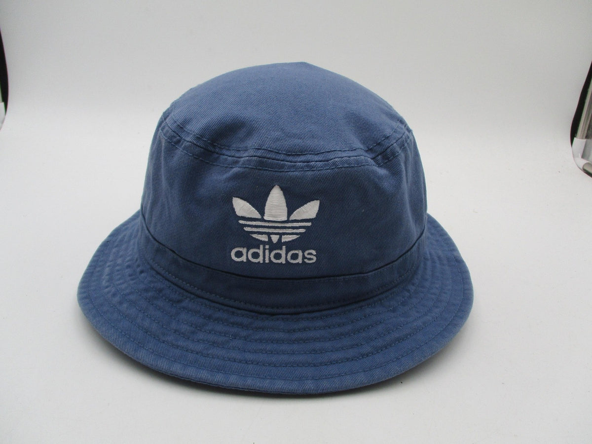 Adidas Hat Cap Bucket Mens One Size Blue Twill Trefoil Logo Casual Summer0