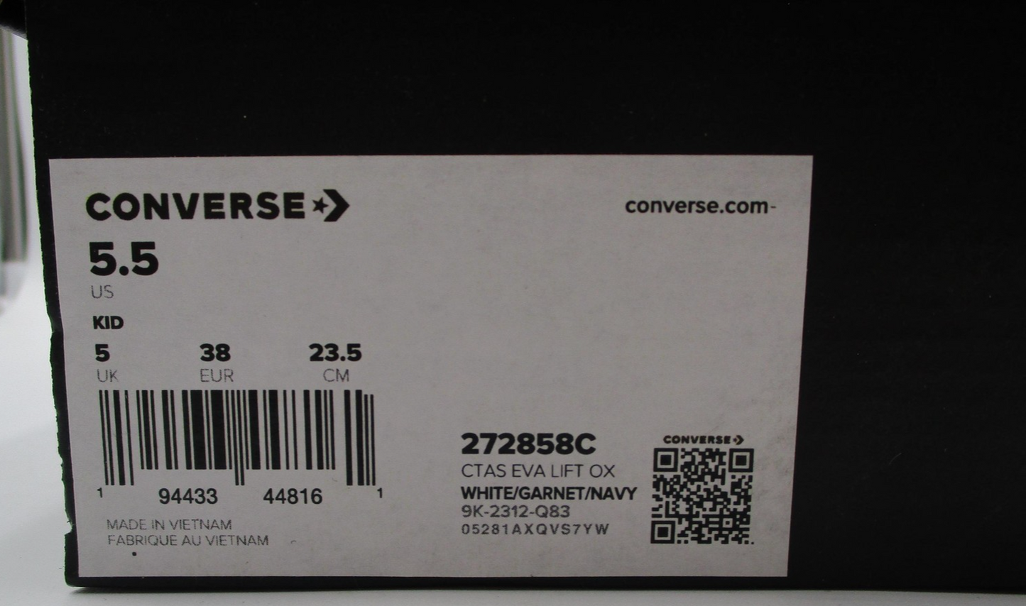 Converse CTAS Eva Lift Ox All Star Shoes Youth Size 5.5 White Garnet 272858C12