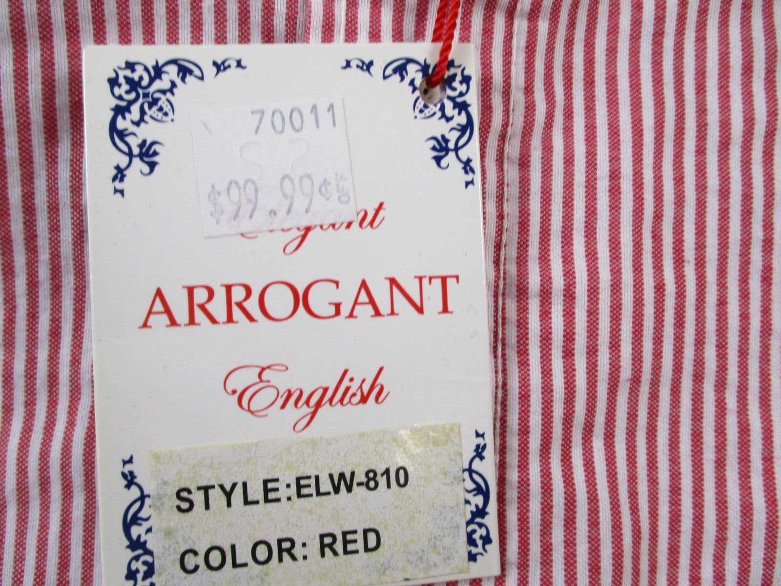 English Laundry Shirt Mens 2XL Red Striped Long Sleeve Embroidered ELW810 15597
