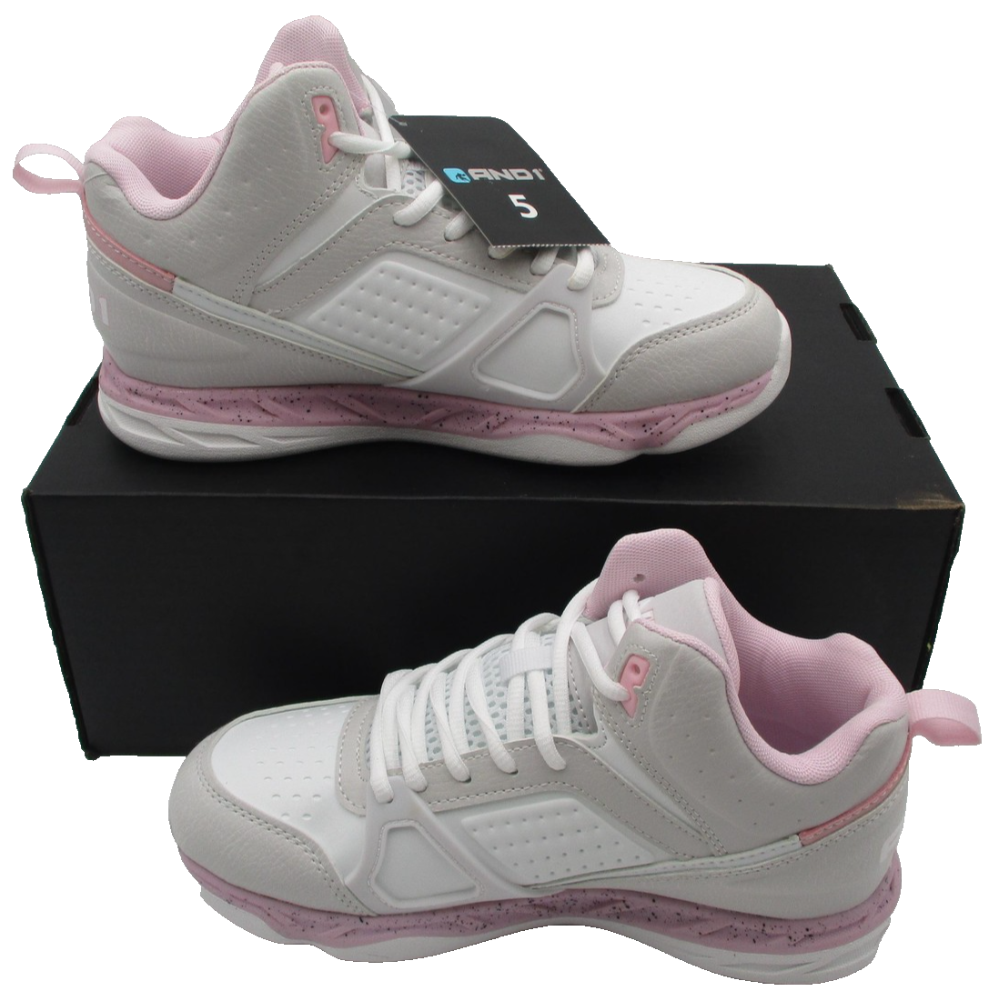 AND1 Shoes Kids Size 5 White Pink Basketball Sneakers Mid Top GGA143GX001 1A23