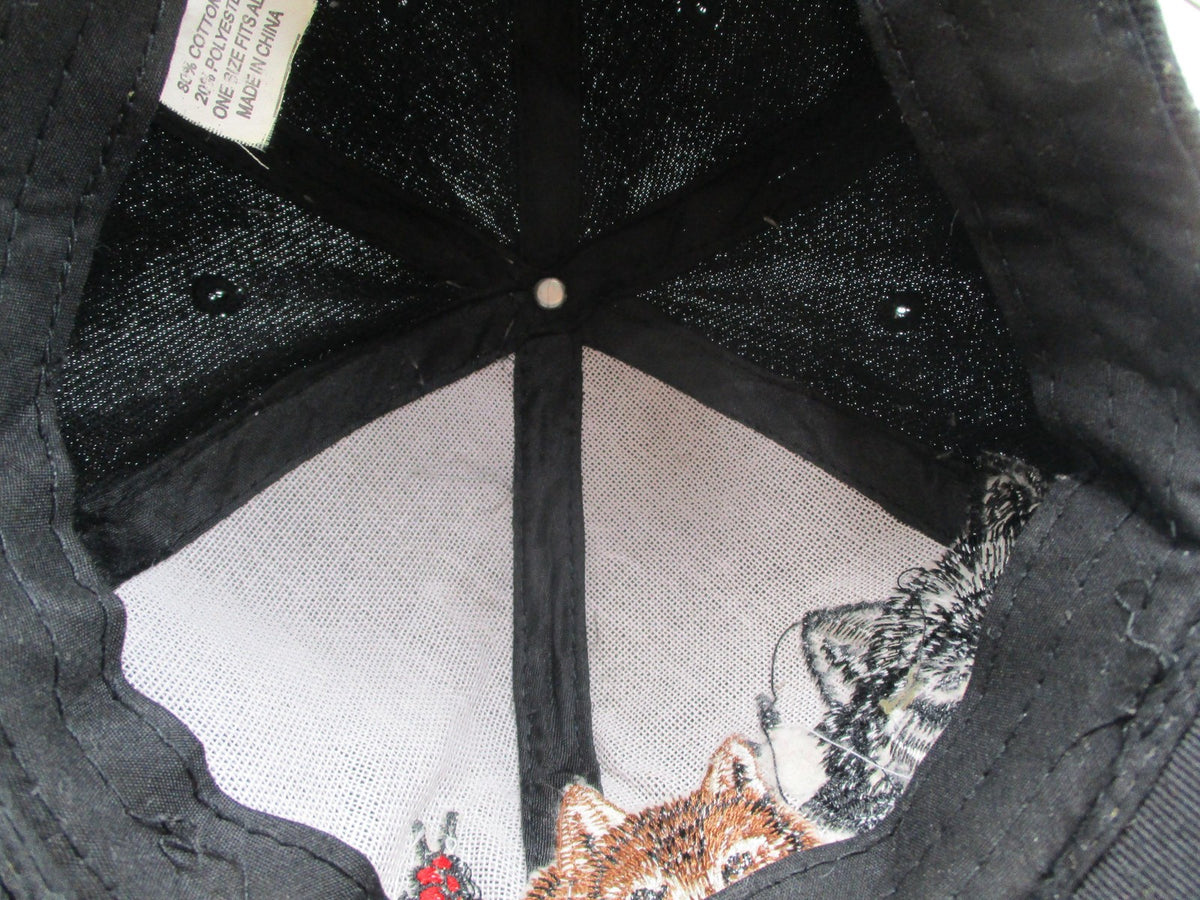 Native Pride Hat Cap Strap Back Mens One Size Black Wolf Feathers Embroidered12
