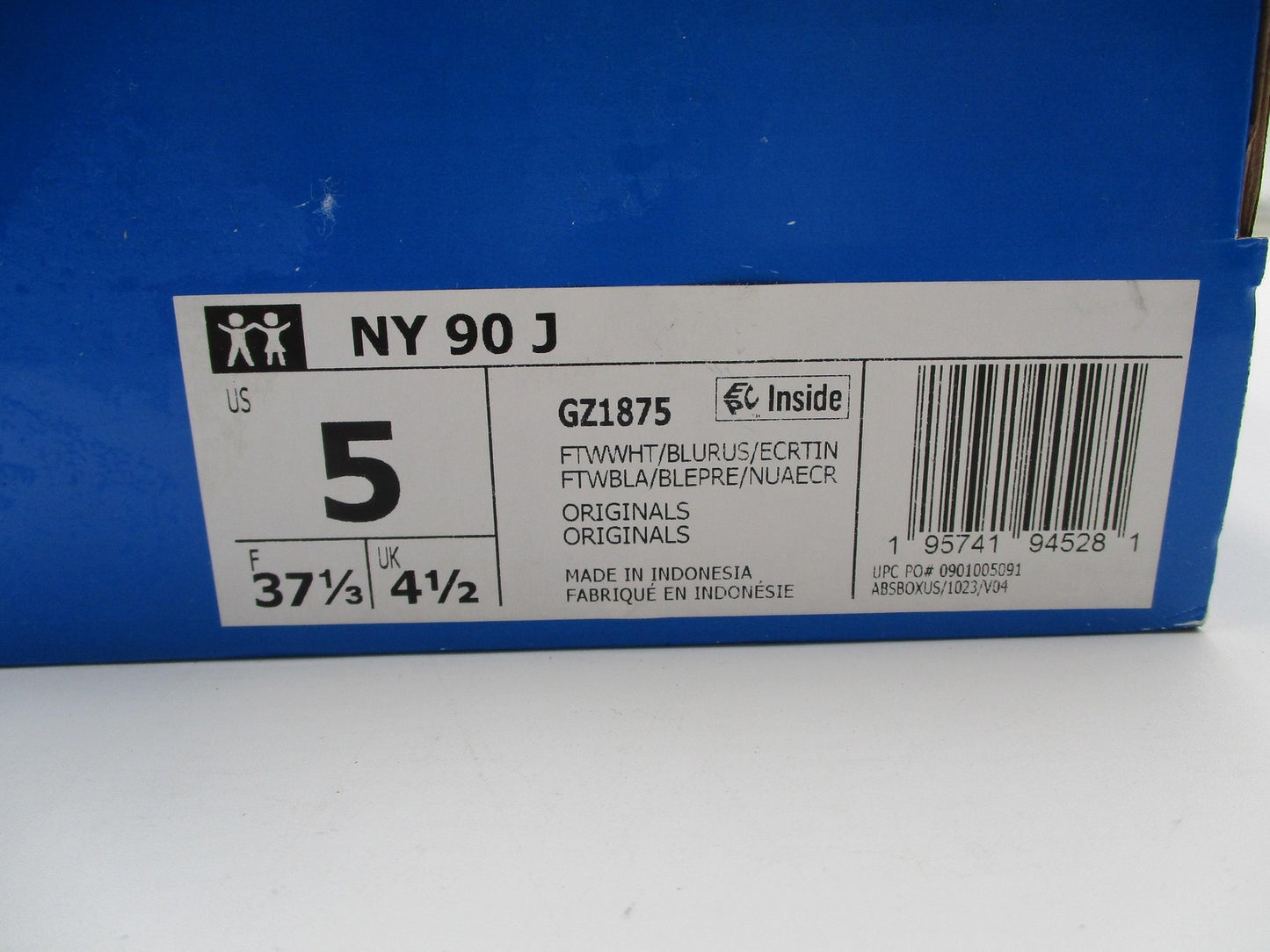 Adidas NY 90 J Shoes Girls Size 5 White Blue Originals Casual Sneakers GZ187515
