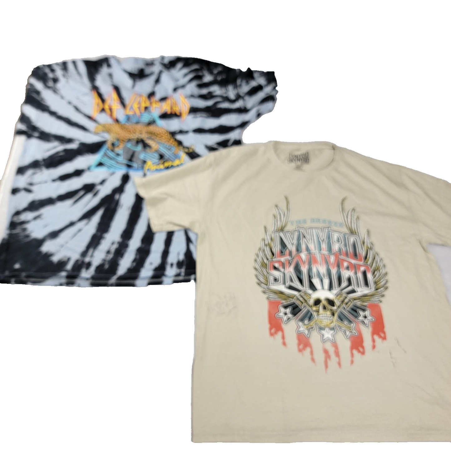 2 Pk Bundle Def Leppard Tie Dye & Lynyrd Skynyrd Beige Mens XL Graphic Rock 11151