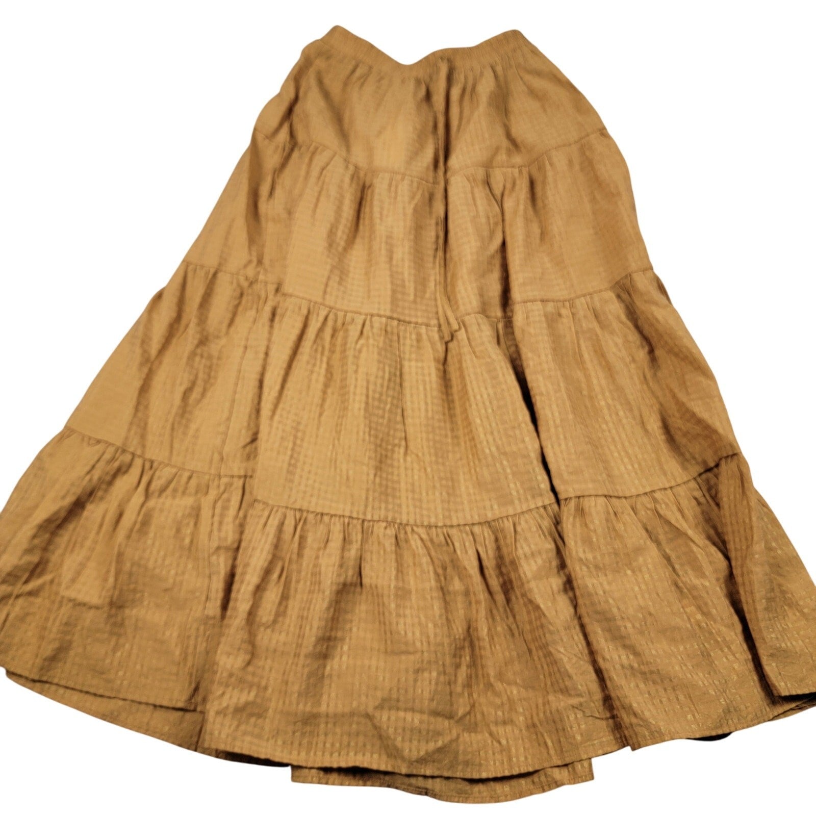 Moon River Tiered Ruffle Maxi Skirt Mustard Gold Stripe Women’s Size M New 8460