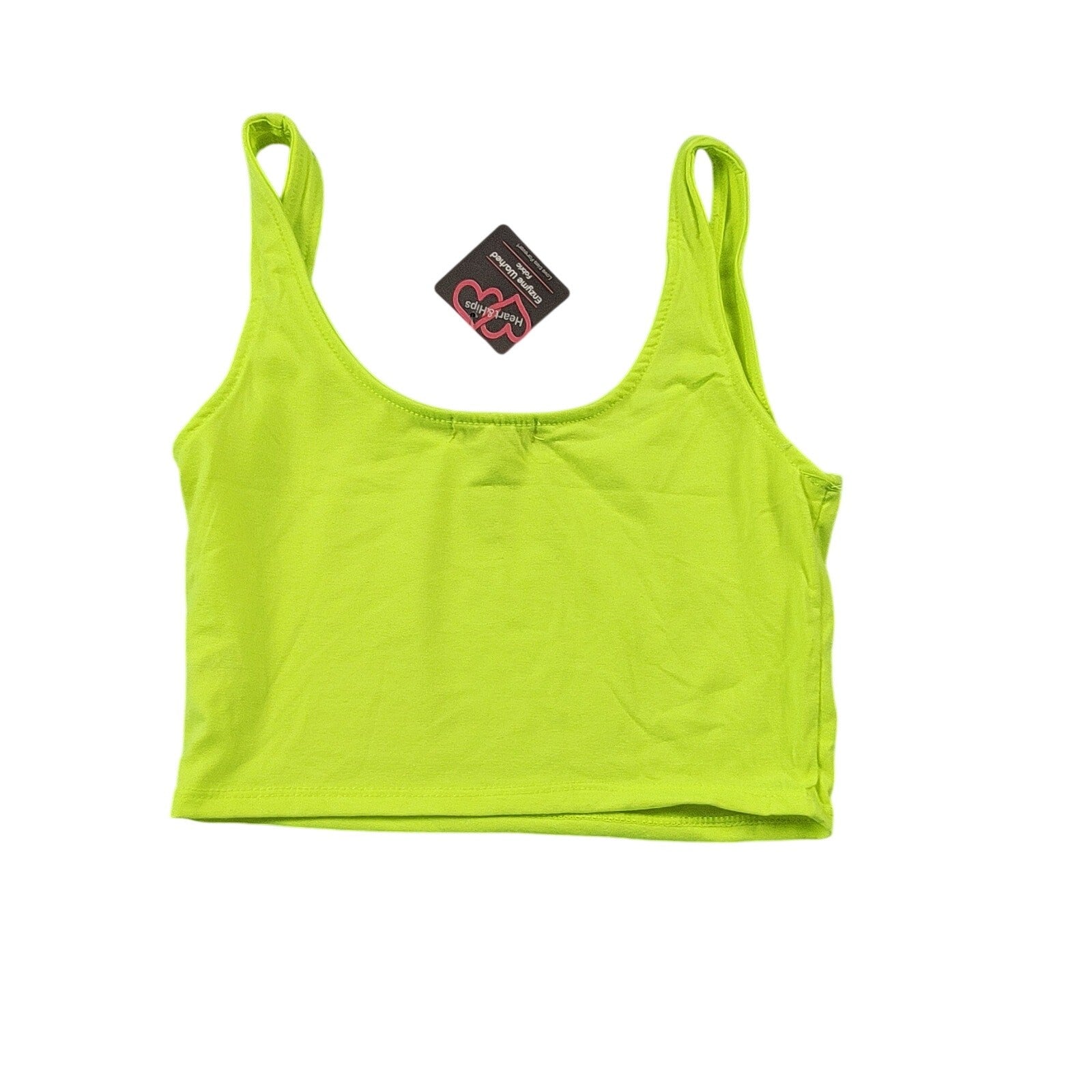 Heart & Hips Womens Small Neon Green Crop Tank Top Enzyme Washed New1